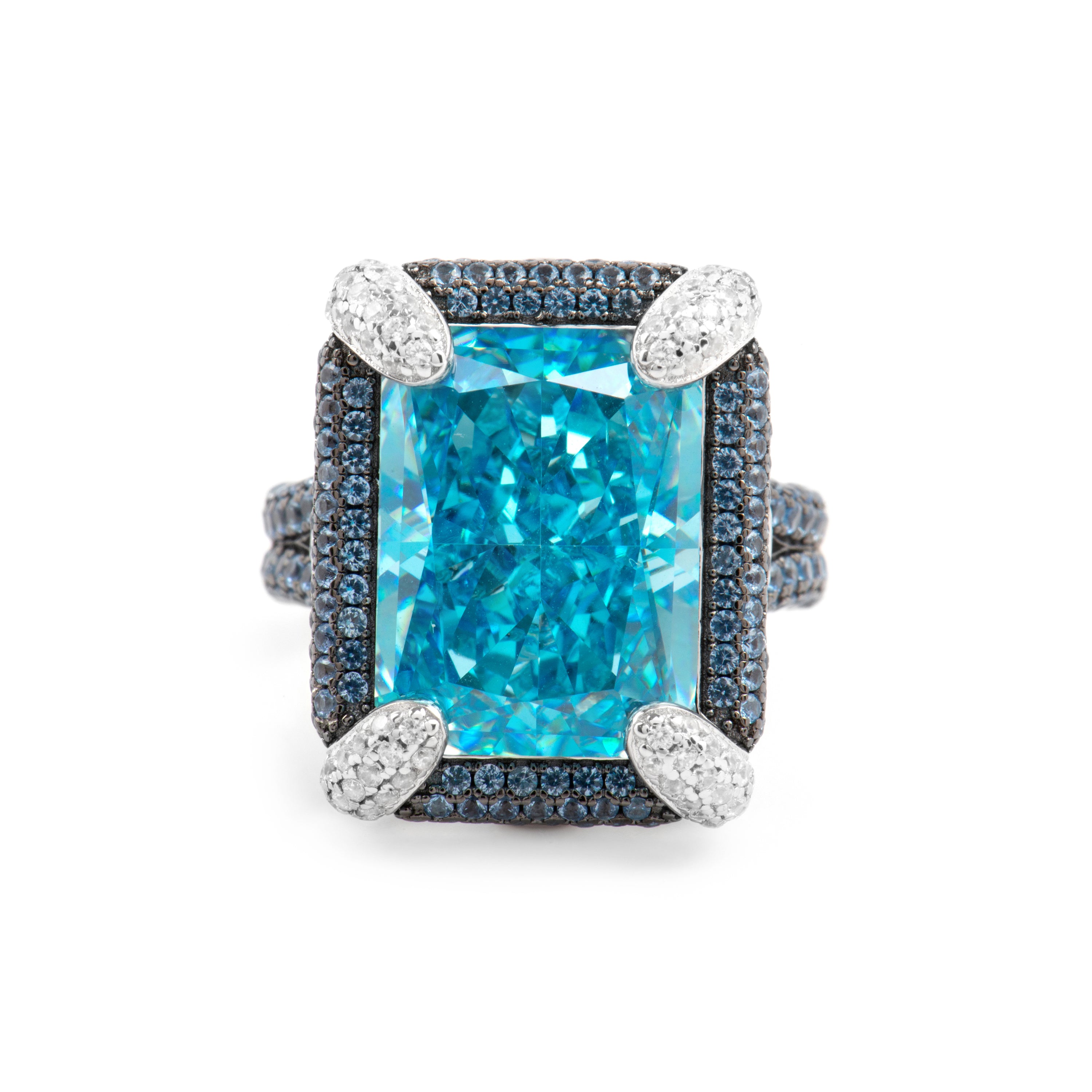 Bague en argent sterling 925 et zirconium aigue-marine finition rhodium - Liwi