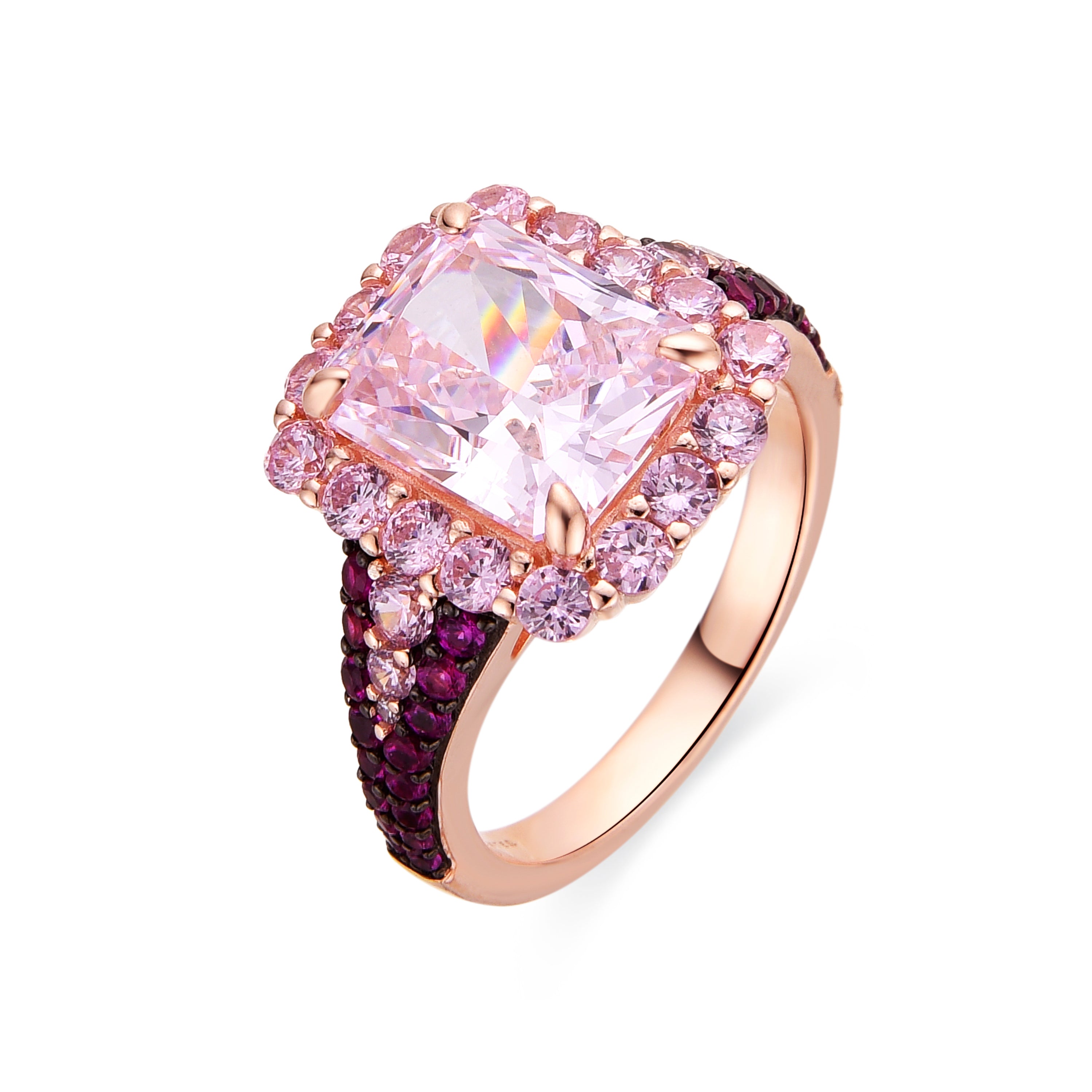 Anel de Prata de Lei 925 e Zircónia Rosa acabamento ródio - Cabel
