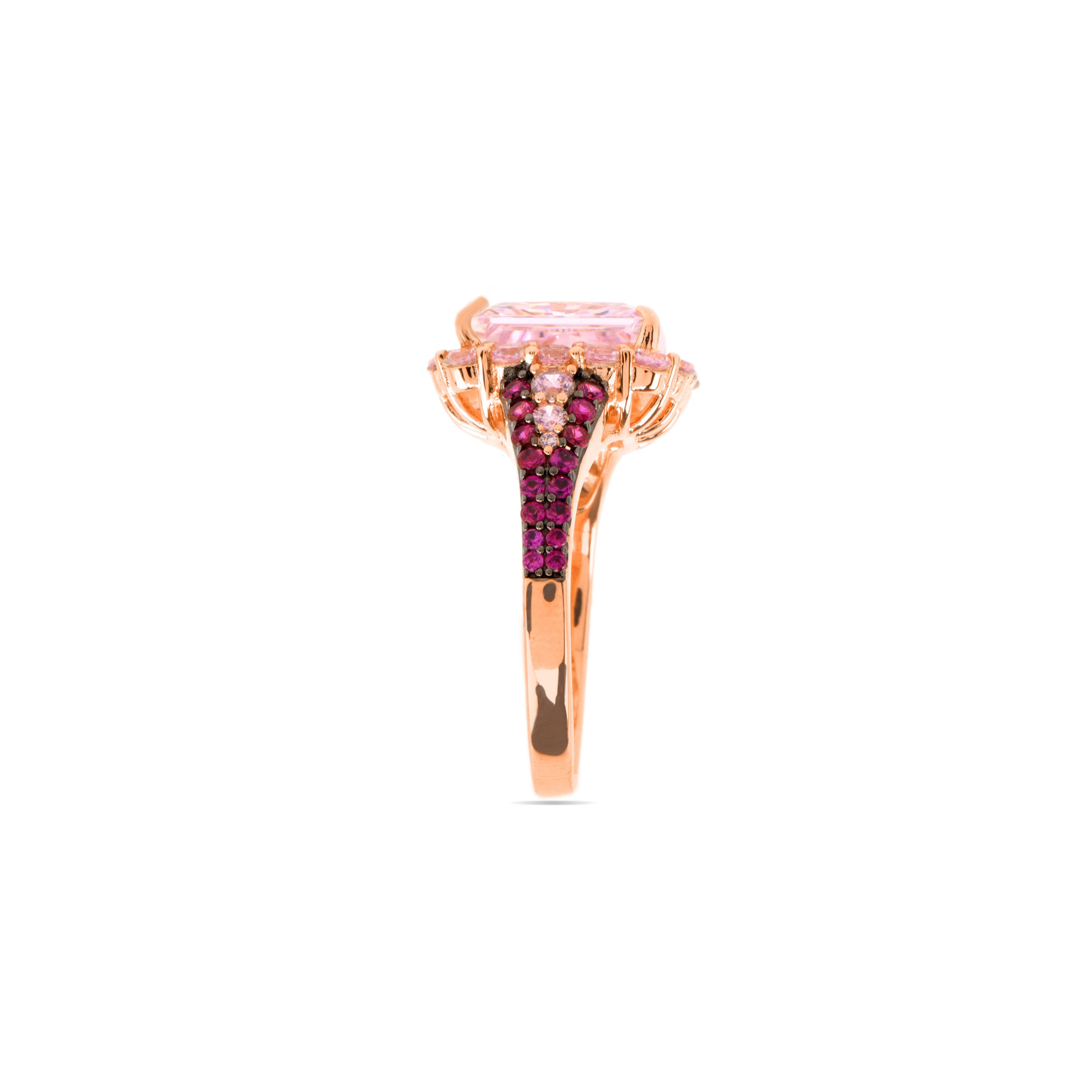 Anel de Prata de Lei 925 e Zircónia Rosa acabamento ródio - Cabel