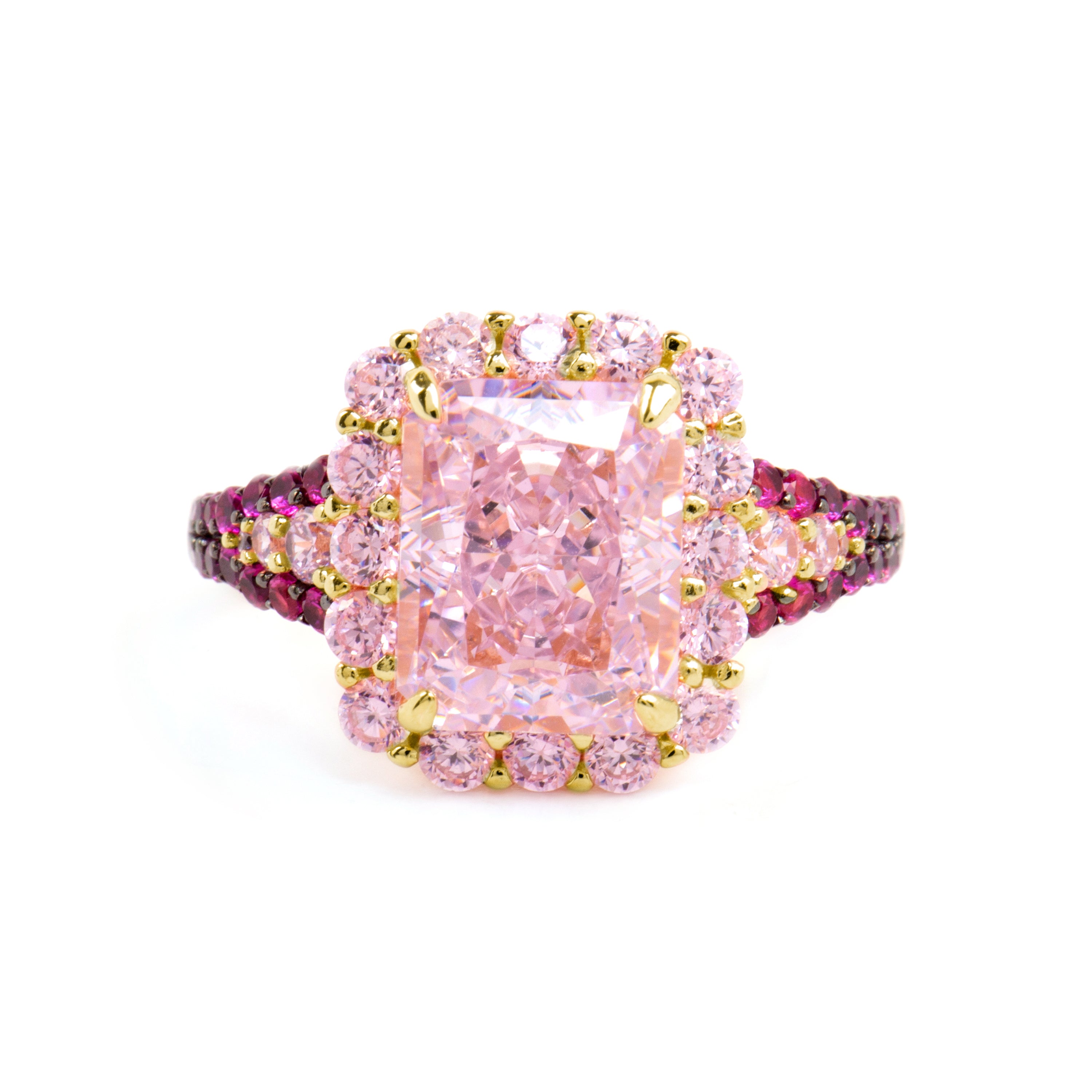 Anel de Prata de Lei 925 e Zircónia Rosa acabamento ródio - Cabel