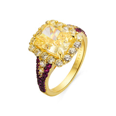 Anillo de Plata de Ley 925 y Padparadscha acabado oro amarillo de 18k - Cabel