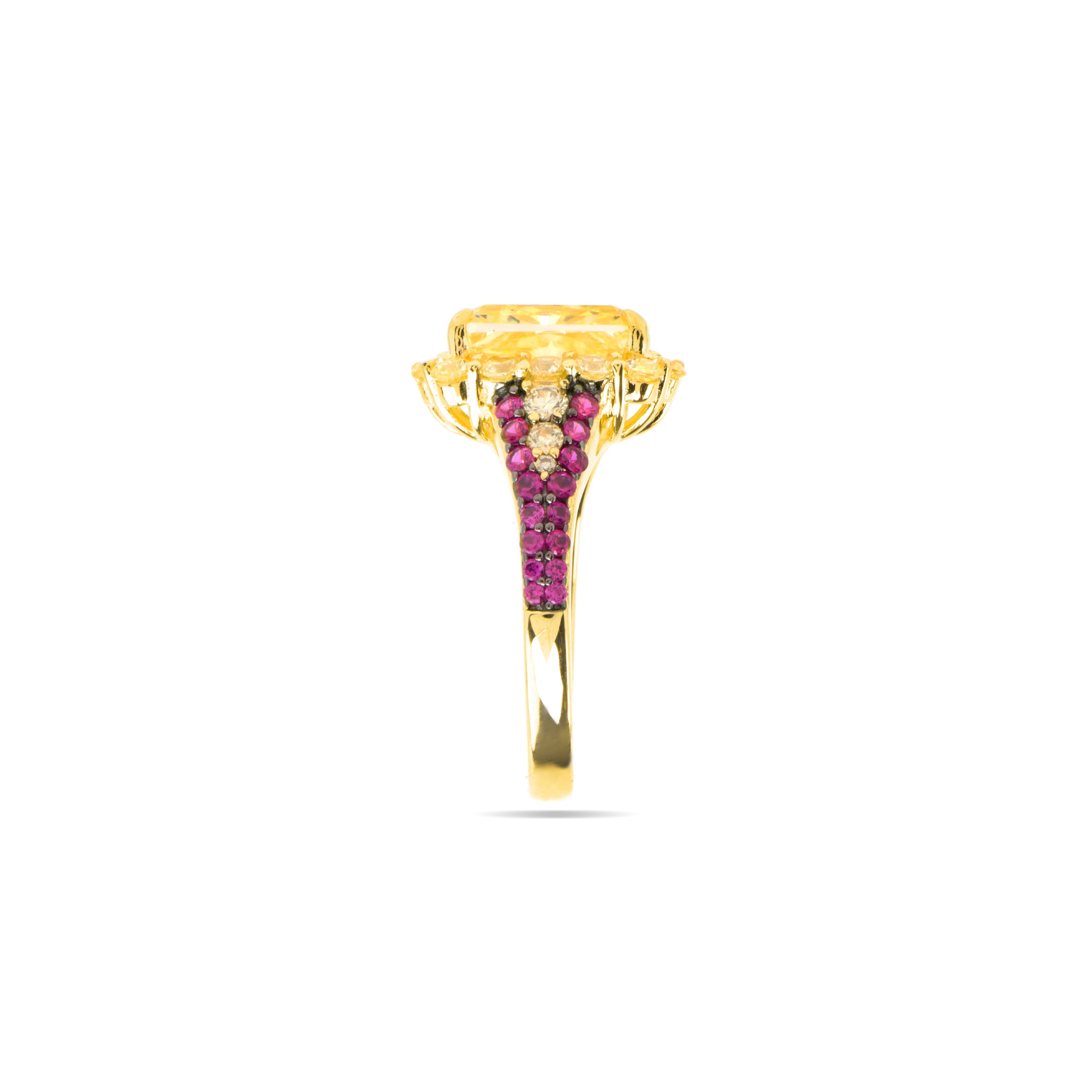 Anillo de Plata de Ley 925 y Padparadscha acabado oro amarillo de 18k - Cabel