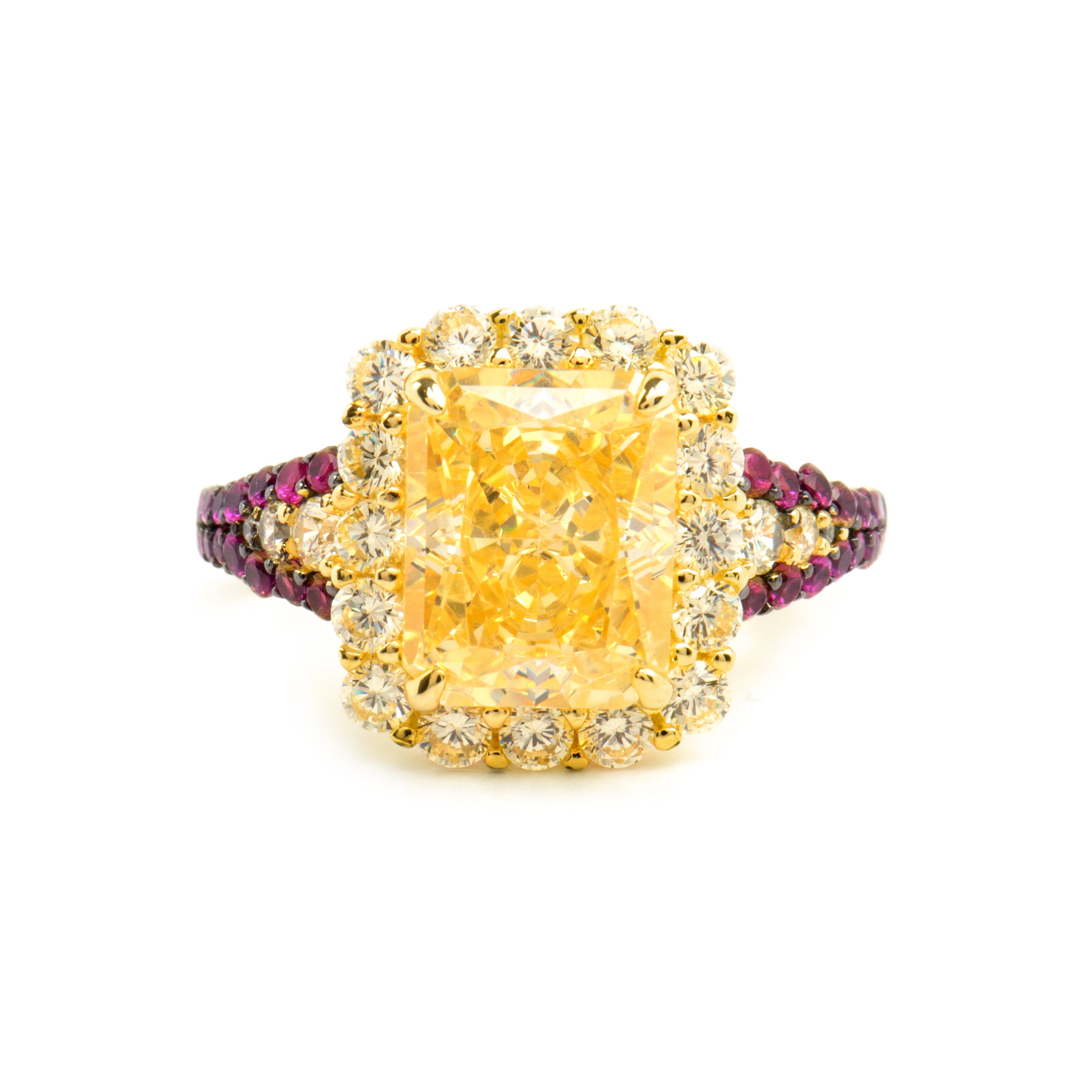Anillo de Plata de Ley 925 y Padparadscha acabado oro amarillo de 18k - Cabel