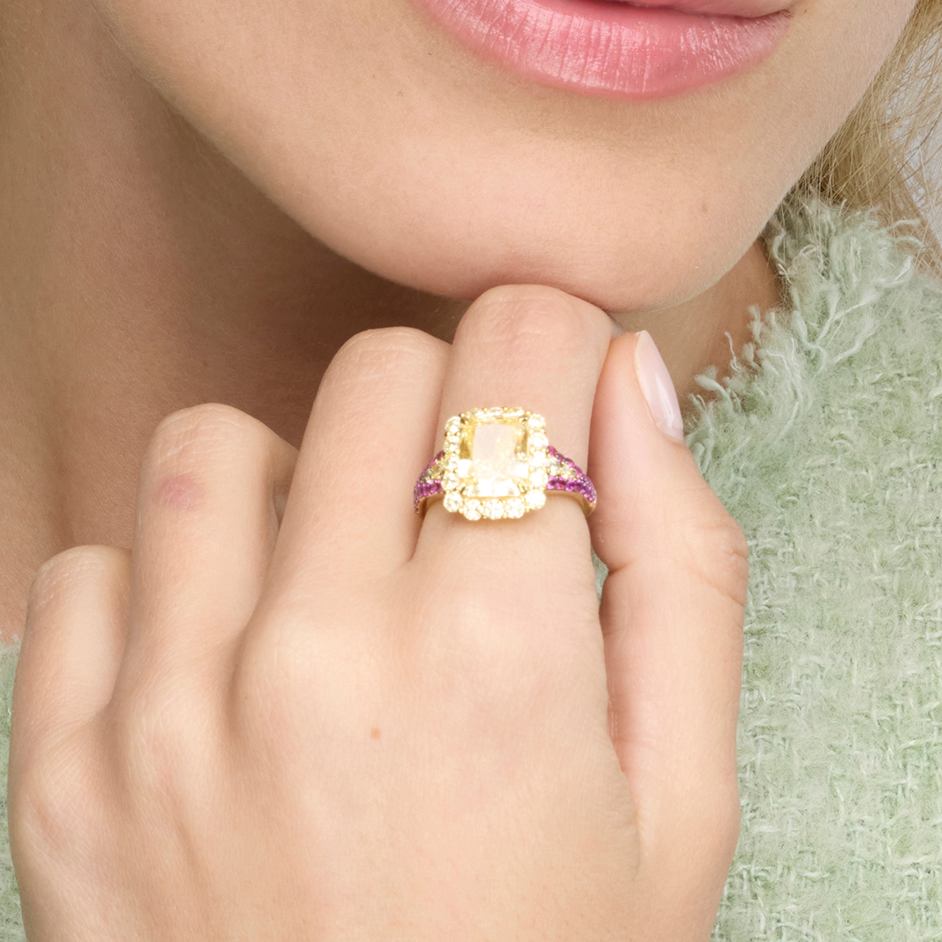 Anillo de Plata de Ley 925 y Padparadscha acabado oro amarillo de 18k - Cabel