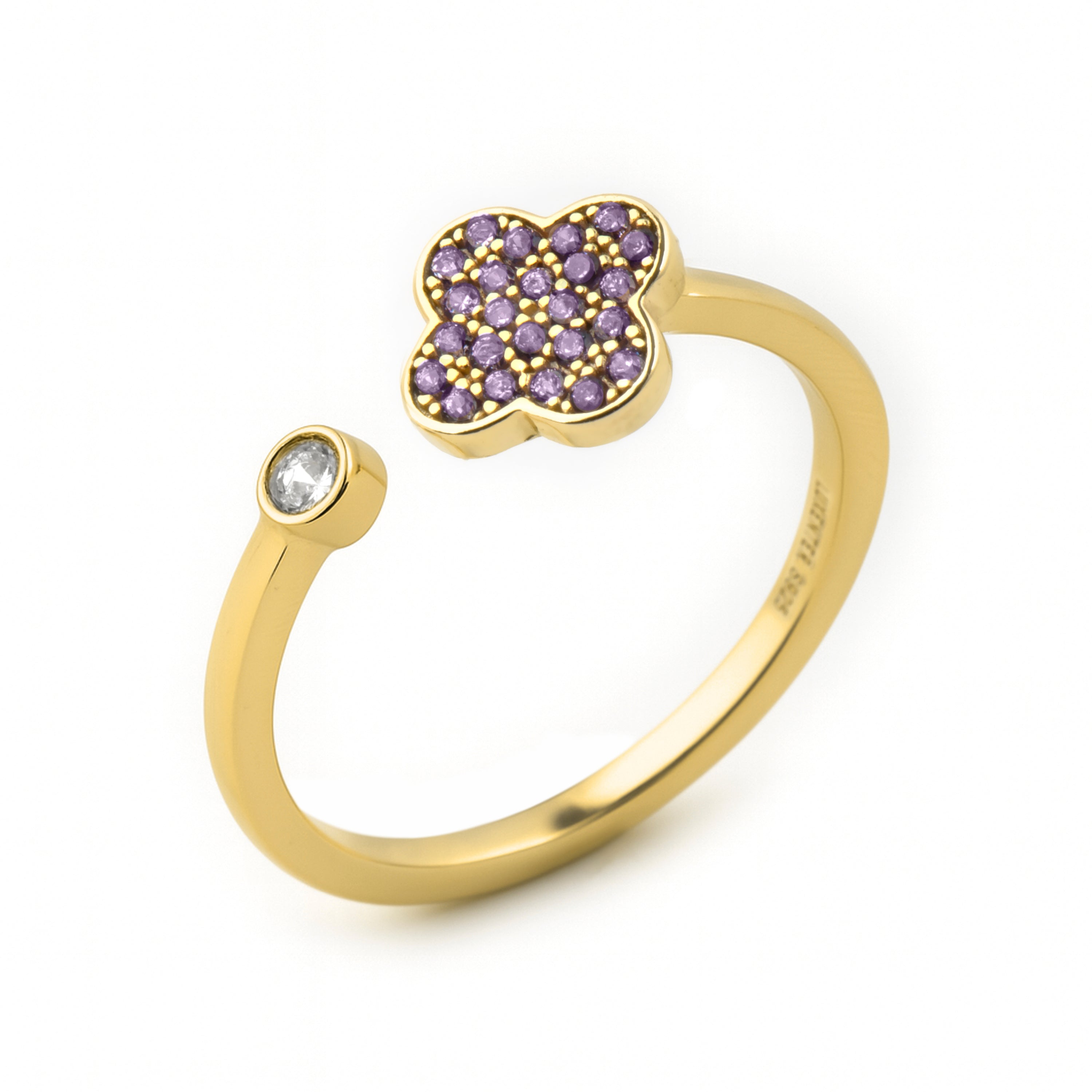 Bague en argent sterling 925 et zircon améthyste finition en or jaune 18k - Alsion
