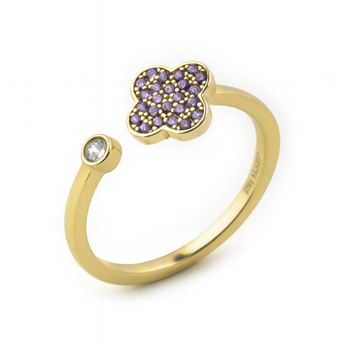 Anillo de Plata de Ley 925 y Circonita Amatista acabado en oro amarillo 18k - Alsion