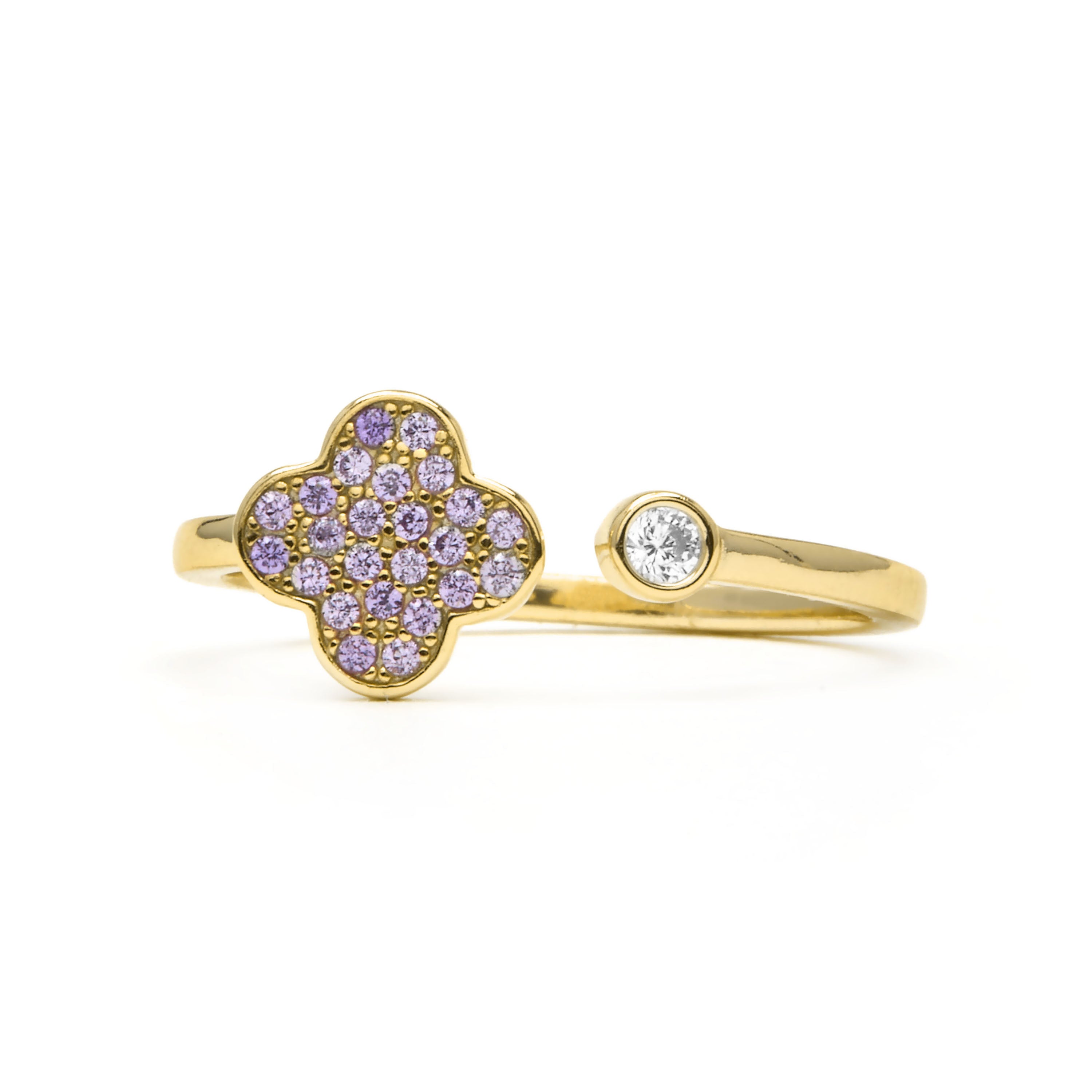 925 Sterling Silver Ring with Amethyst Cubic Zirconia finished in 18k Yellow Gold - Alsion