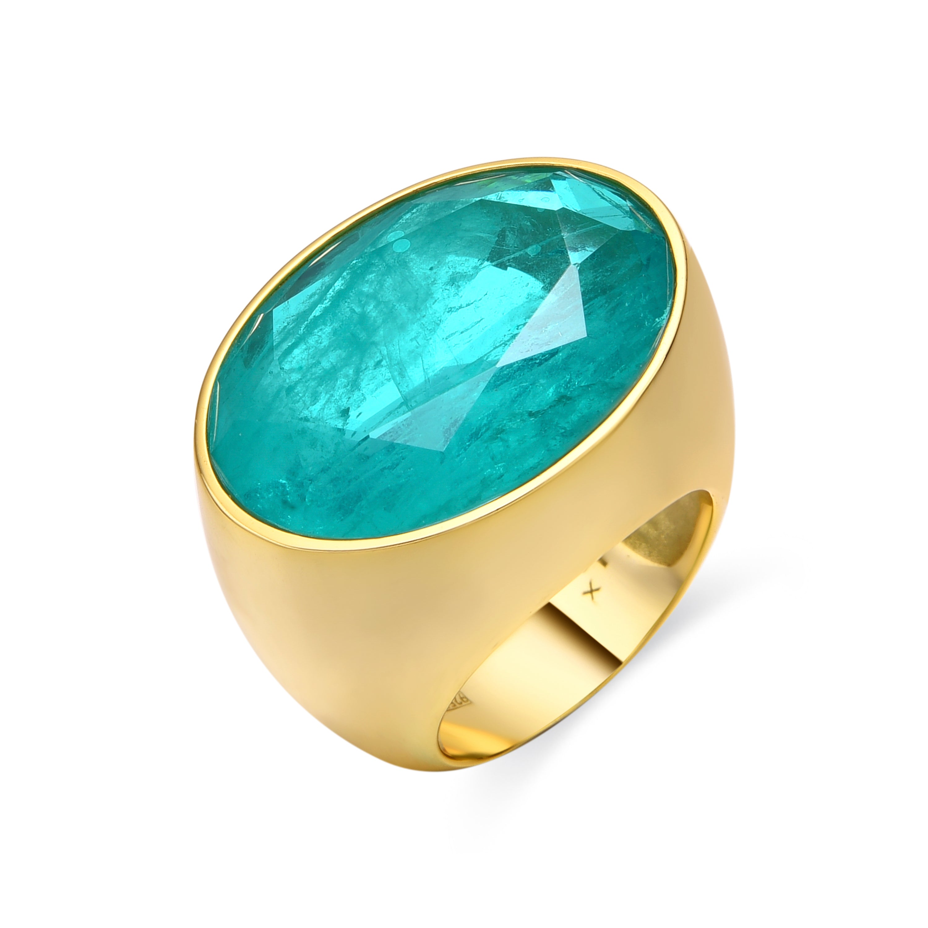 925 Sterling Silver Ring with Green Zirconia finished in 18k Yellow Gold - Jadir