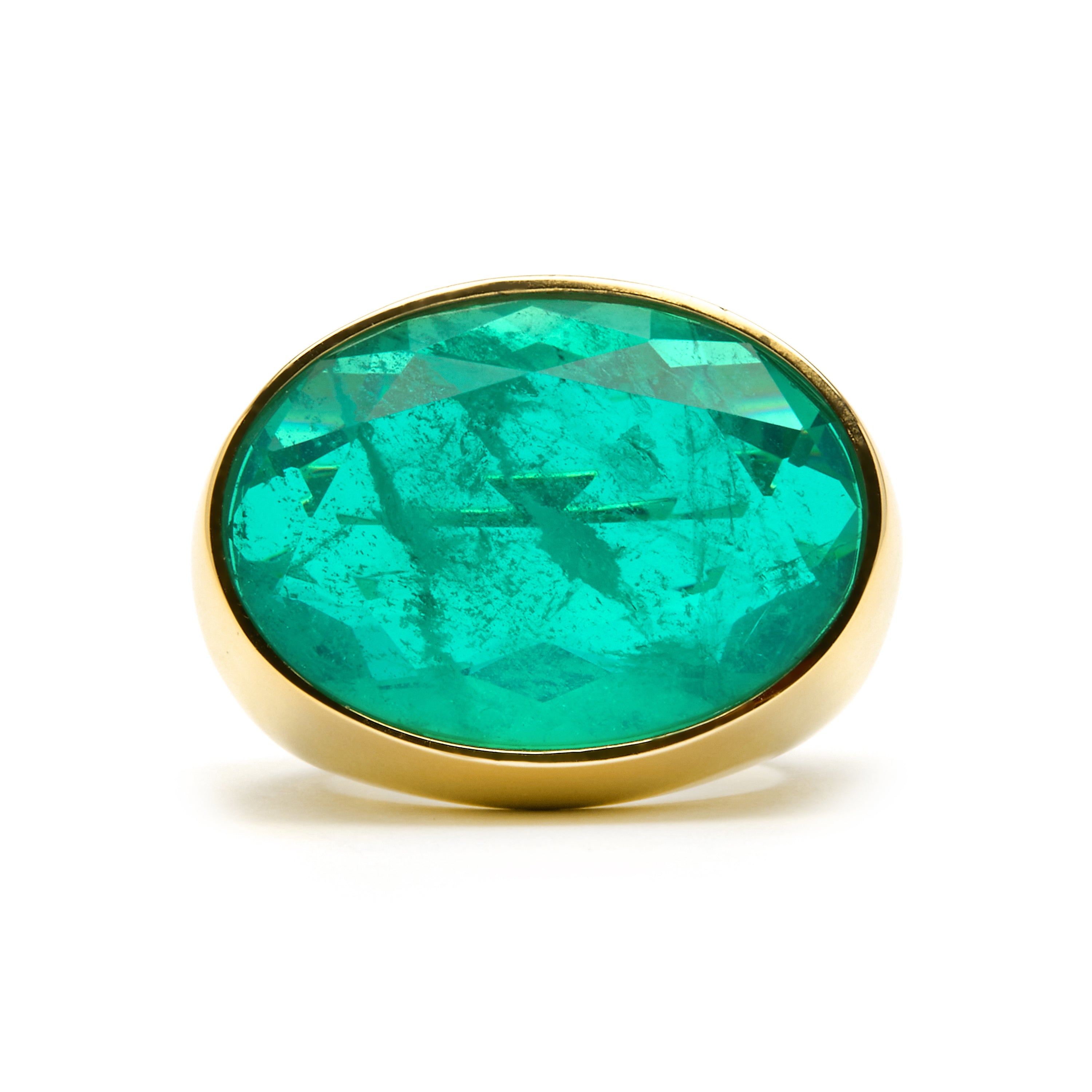 925 Sterling Silver Ring with Green Zirconia finished in 18k Yellow Gold - Jadir