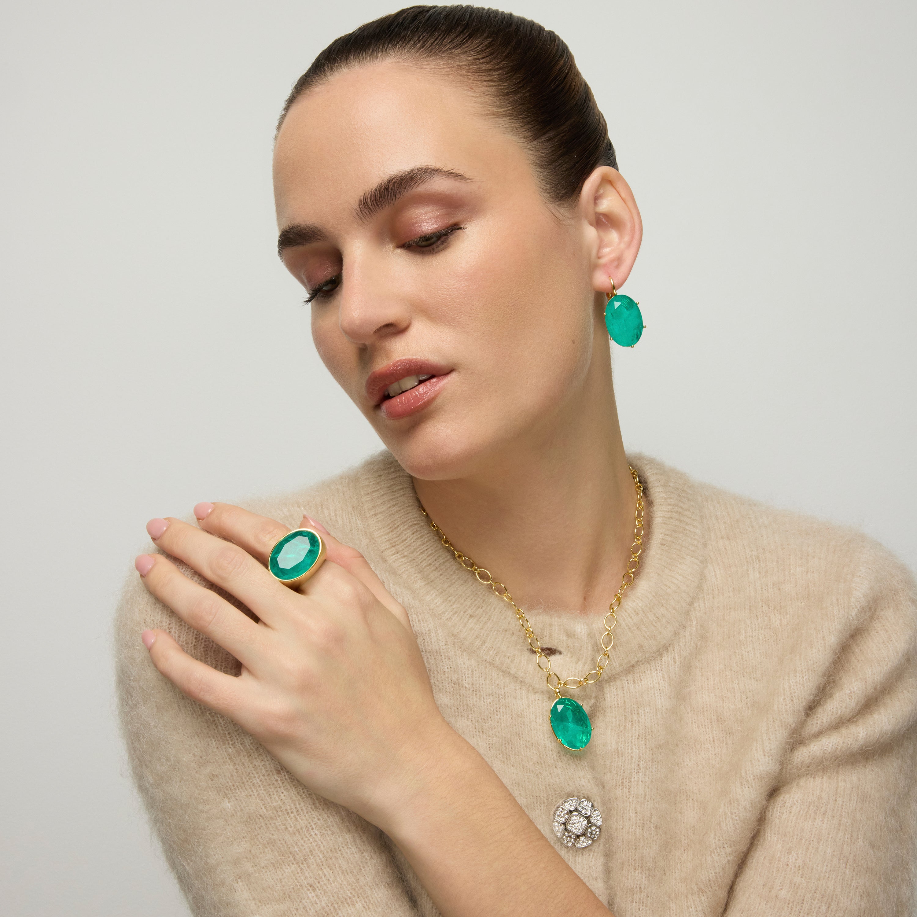 Anillo de Plata de Ley 925 y Circonita Verde acabado oro amarillo de 18k - Jadir