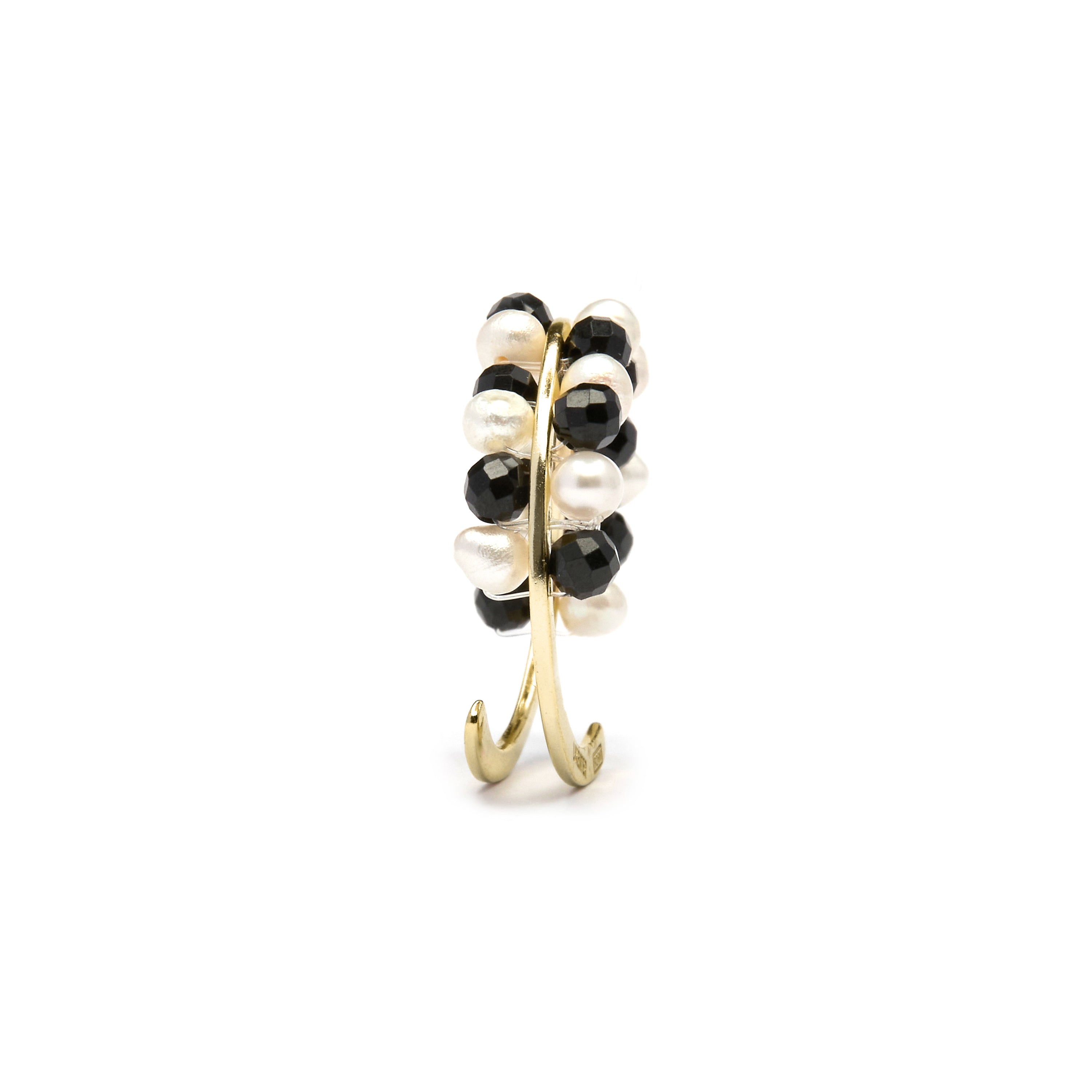 Anel de Prata de Lei 925 com Cristal Preto acabamento em ouro amarelo 18K - Hizri