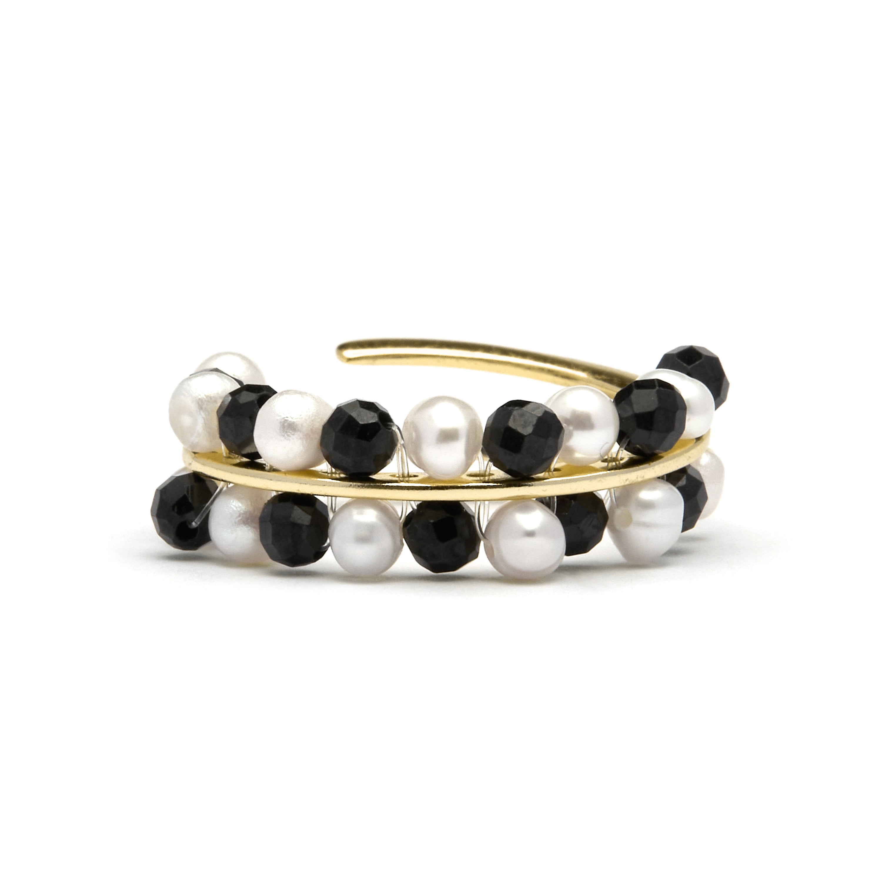 Anel de Prata de Lei 925 com Cristal Preto acabamento em ouro amarelo 18K - Hizri