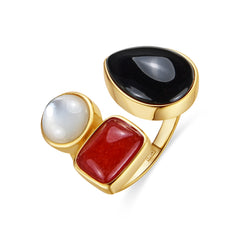 Anillo de Plata de Ley 925 y Cuarzo Hidrotermal Onix acabado oro amarillo de 18k - Miya