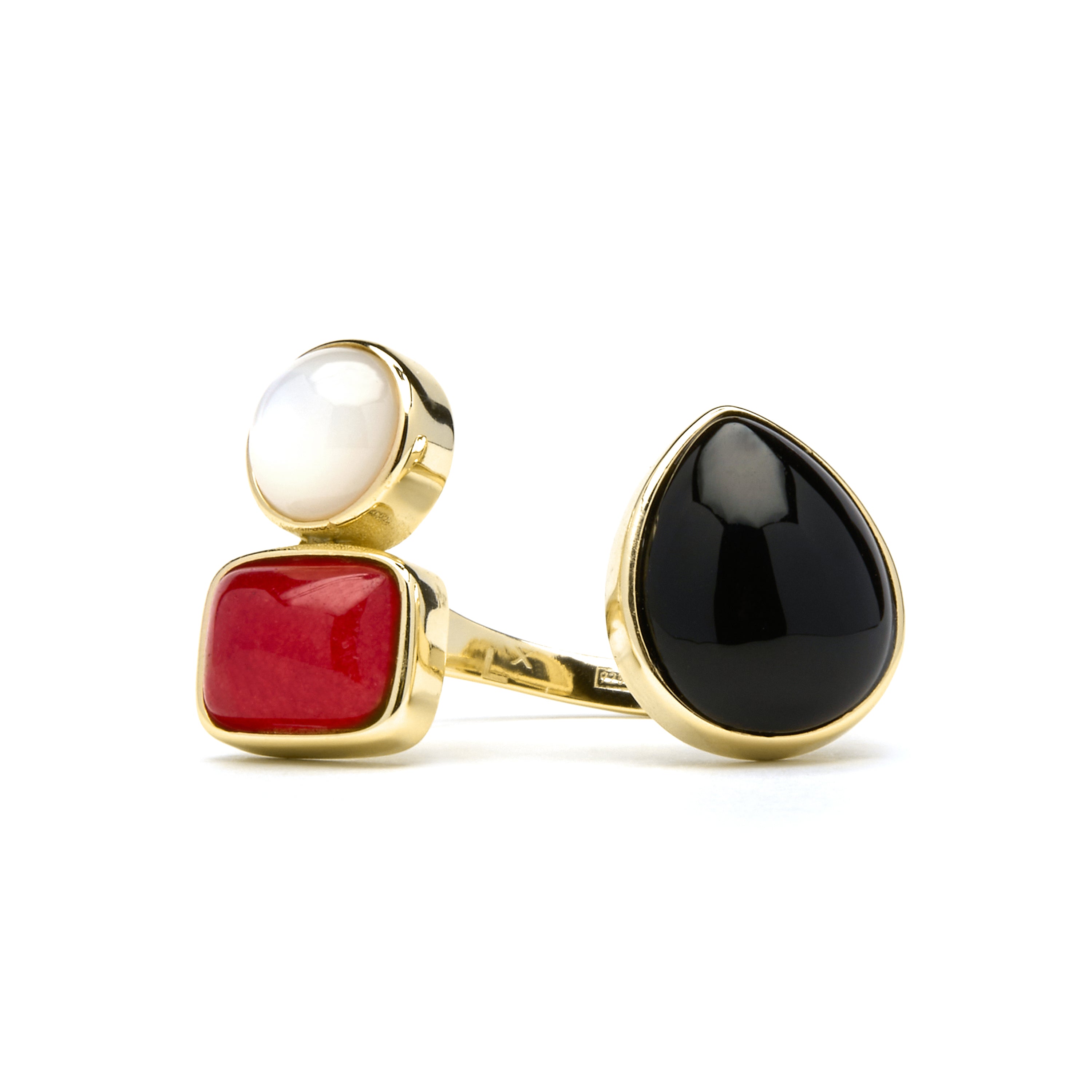 Bague en argent sterling 925 et quartz hydrothermal onyx finition or jaune 18k - Miya