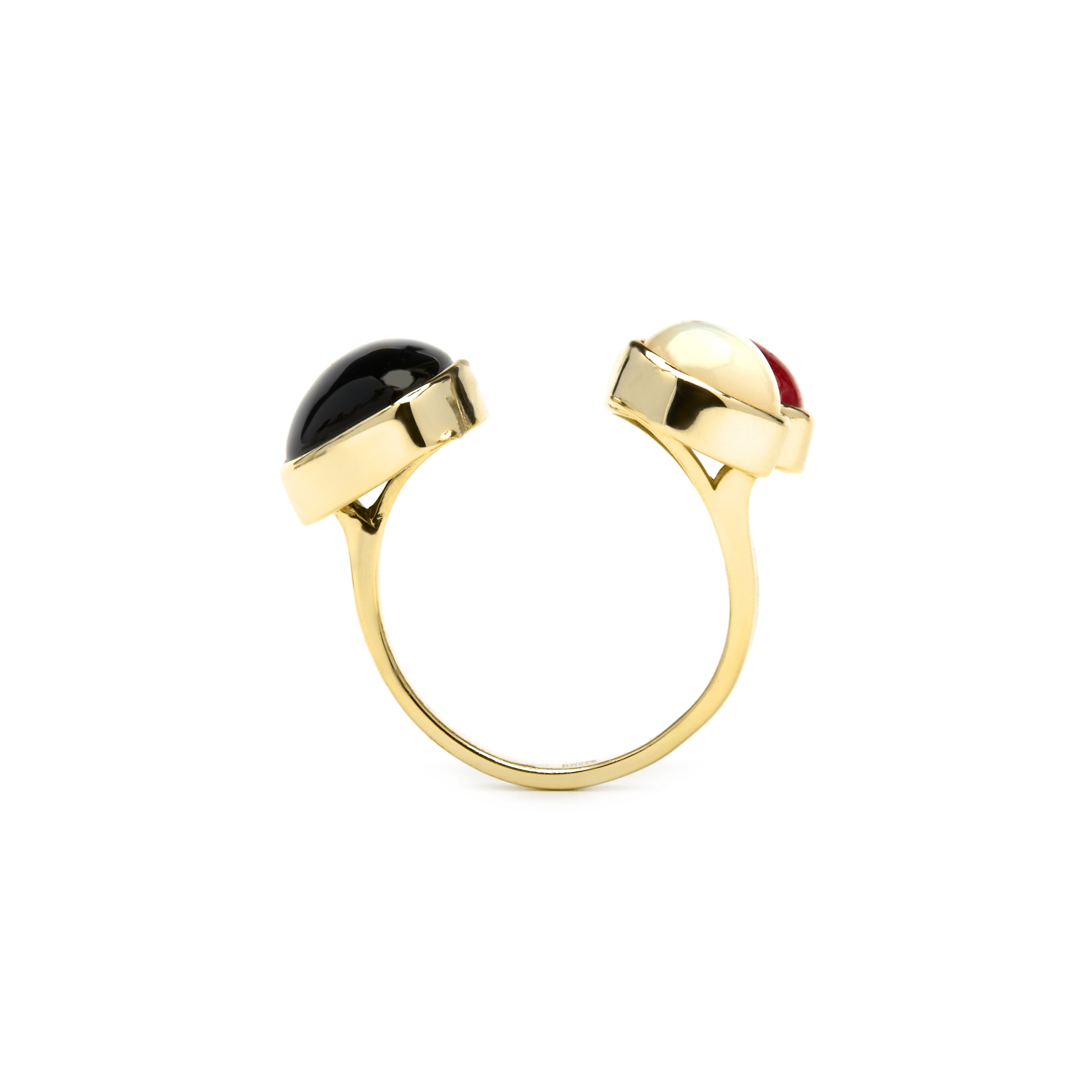 Bague en argent sterling 925 et quartz hydrothermal onyx finition or jaune 18k - Miya
