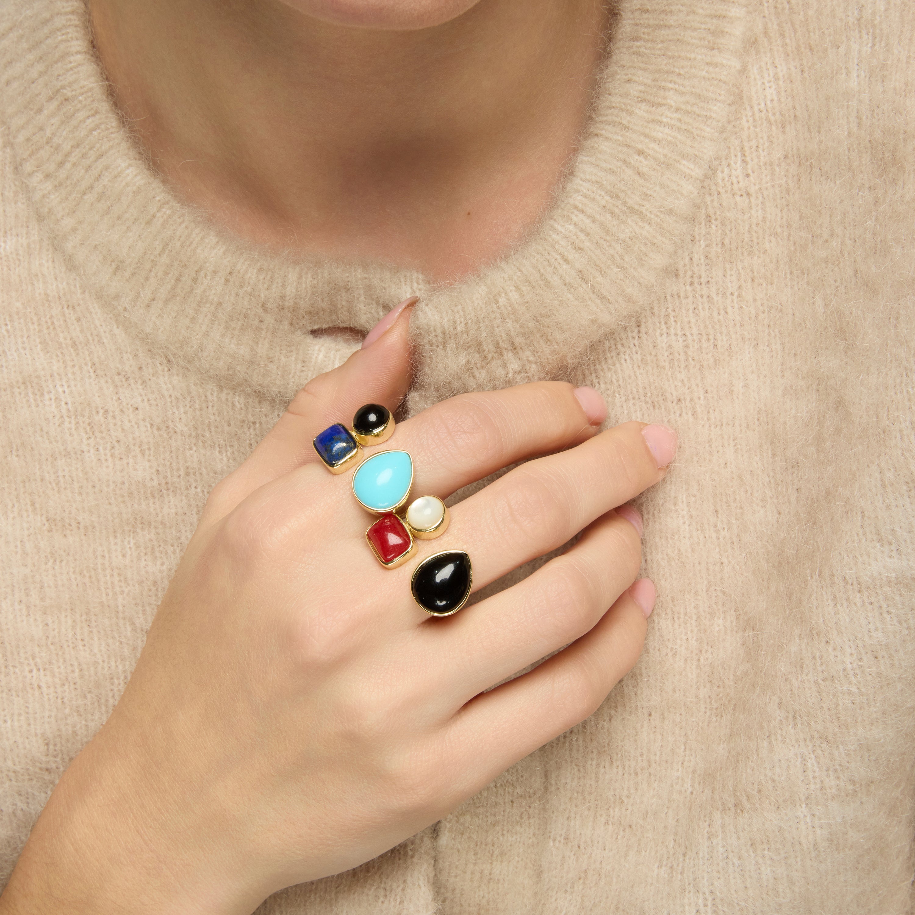 Bague en argent sterling 925 et quartz hydrothermal onyx finition or jaune 18k - Miya
