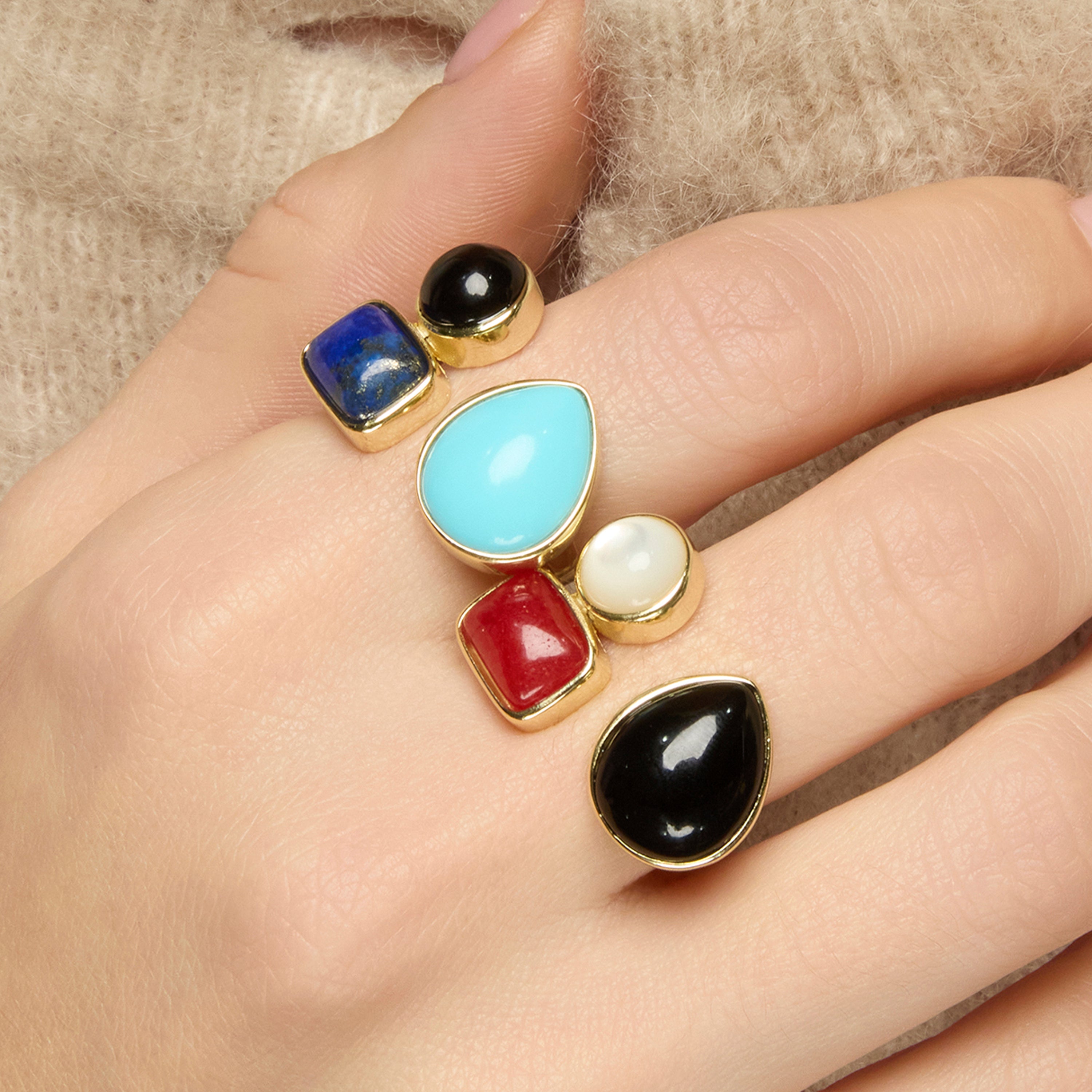 Bague en argent sterling 925 et quartz hydrothermal onyx finition or jaune 18k - Miya