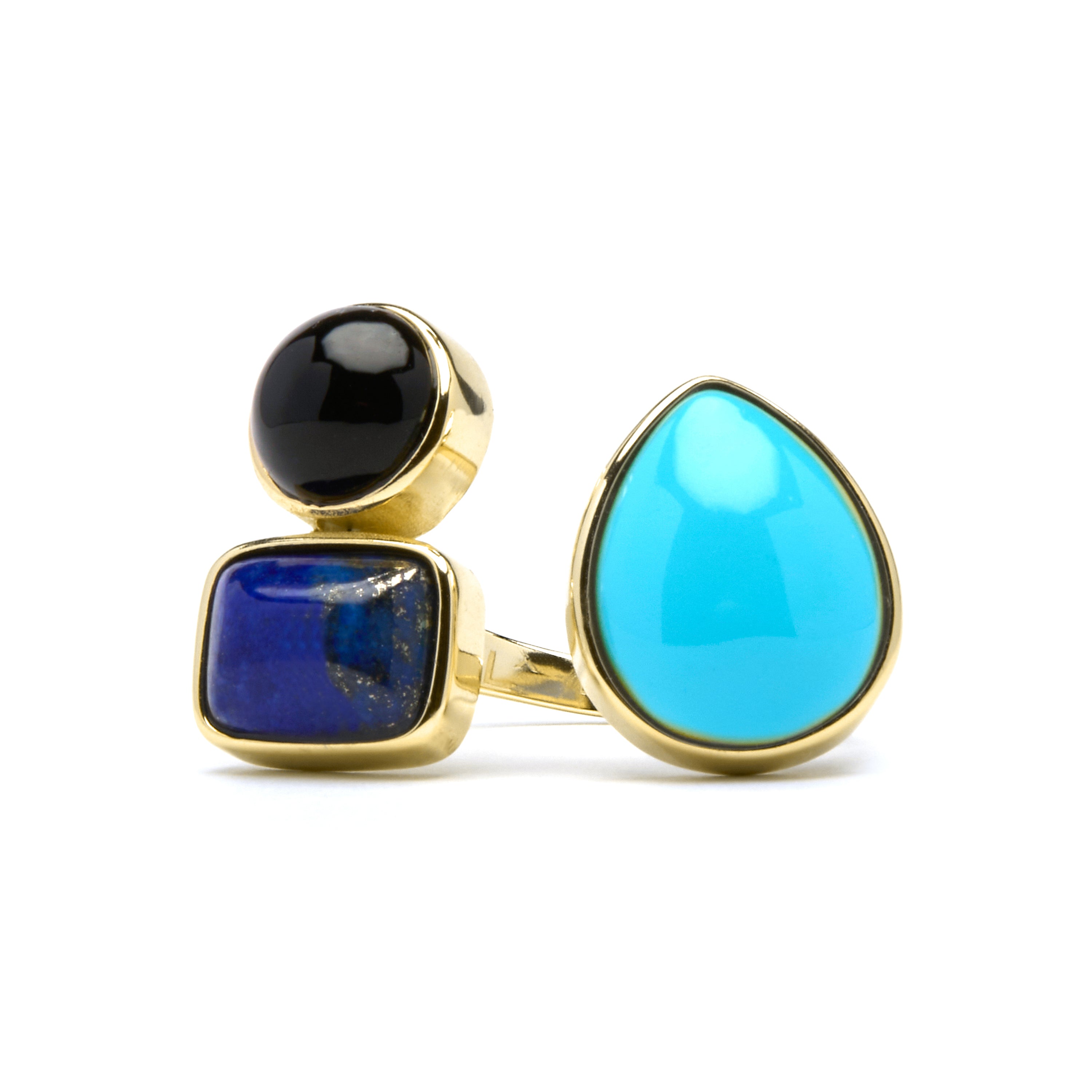 Anello in Argento Sterling 925 e Quarzo Idrotermale Verde Paraiba con finitura in oro giallo 18k - Miya