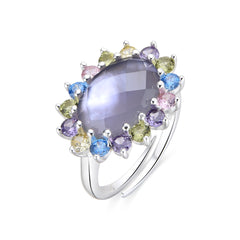 925 Sterling Silver Ring with Multicolor Cubic Zirconia Rhodium Finish - Nopsa