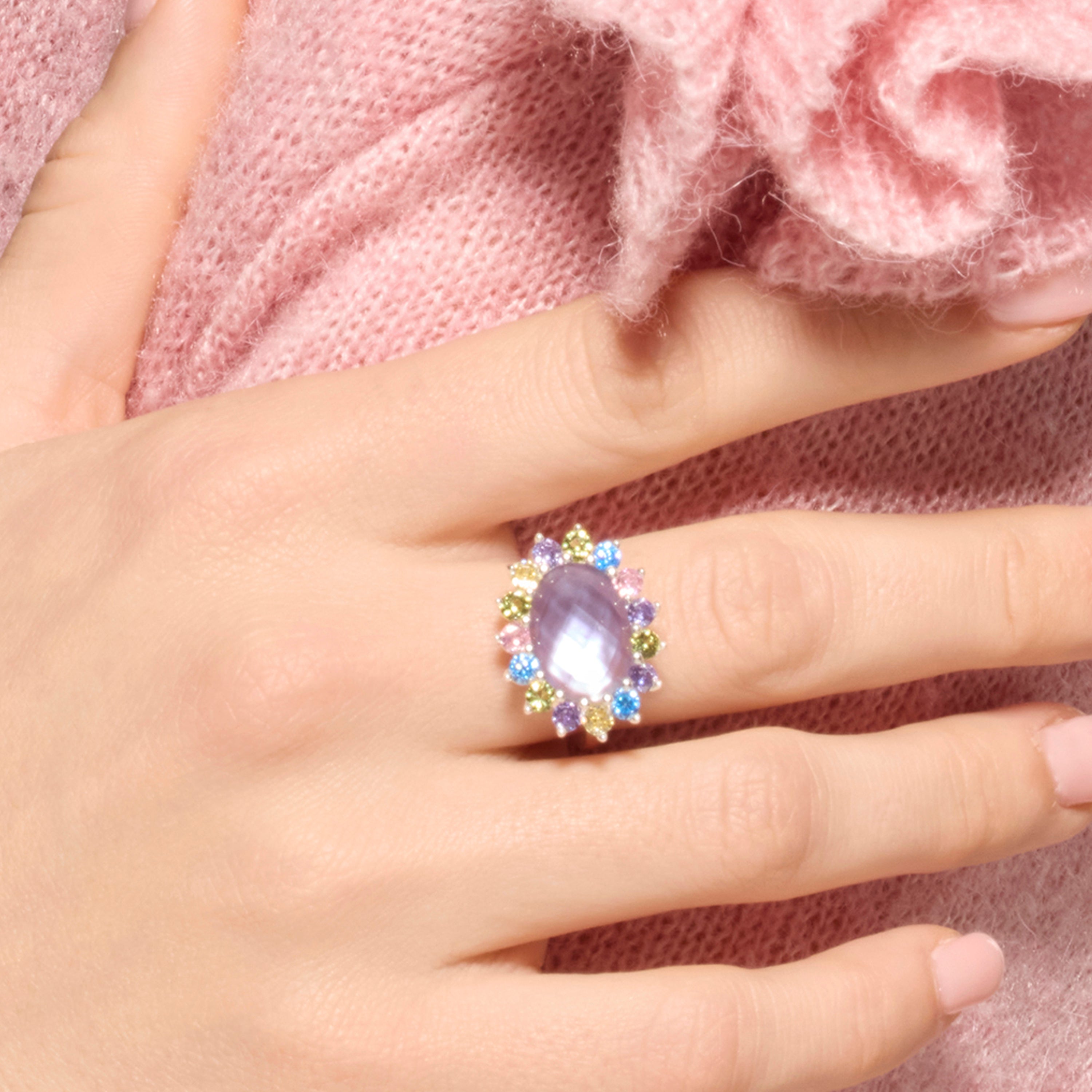 925 Sterling Silver Ring with Multicolor Cubic Zirconia Rhodium Finish - Nopsa