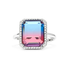Anillo de Plata de Ley 925 y Cuarzo Hidrotermal Azul Degradado acabado rodio - Kakan