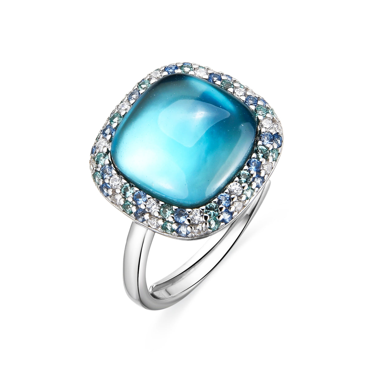 925er Sterlingsilberring mit Doppel-Hämatit / blauer Kristall, rhodiniert - Baddal