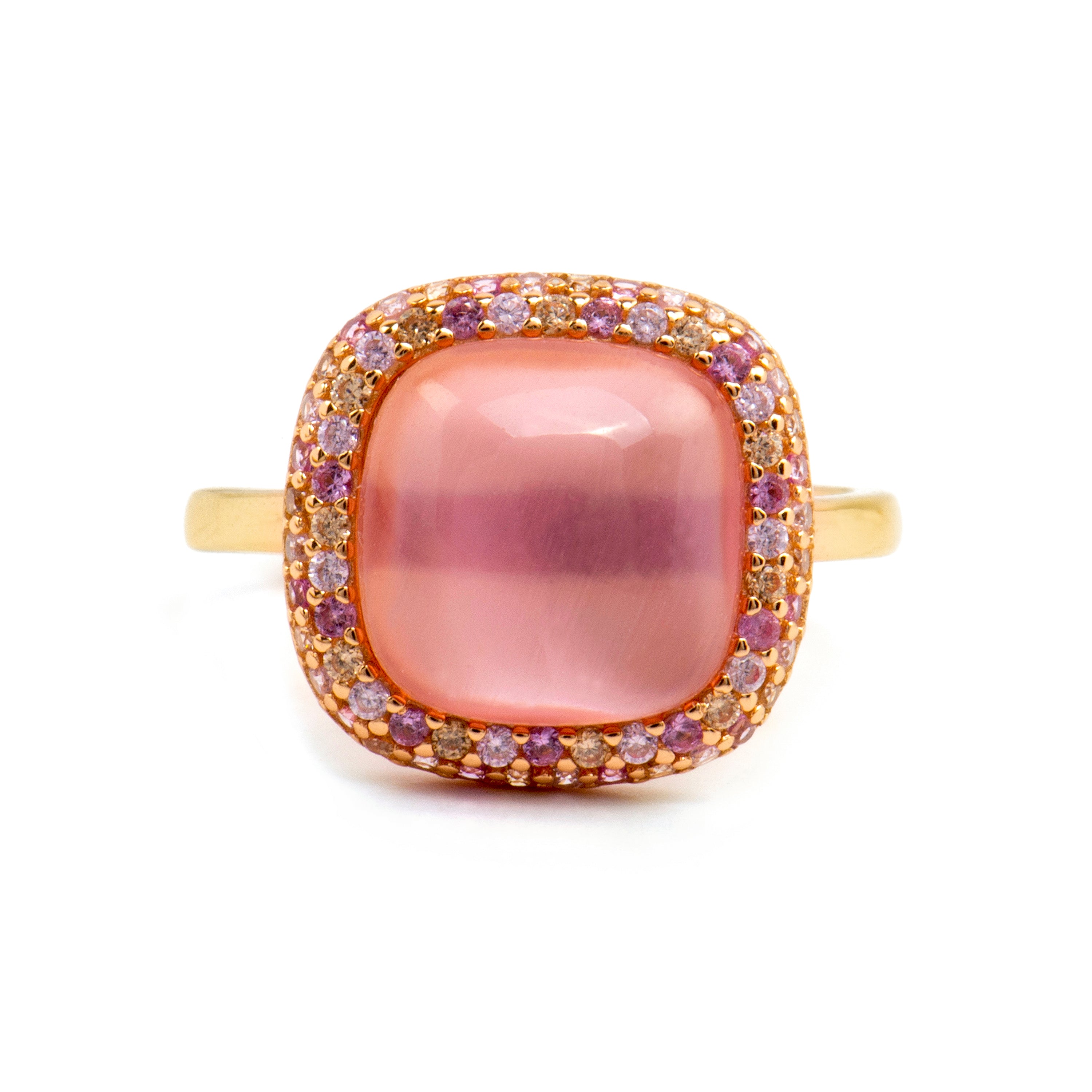 Anillo de Plata de Ley 925 y Doblete de Madreperla  Rosa / Cristal acabado oro amarillo de 18k - Baddal