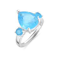 925 Sterling Silver Ring with Hydrothermal Aquamarine, Rhodium Finish - Larec