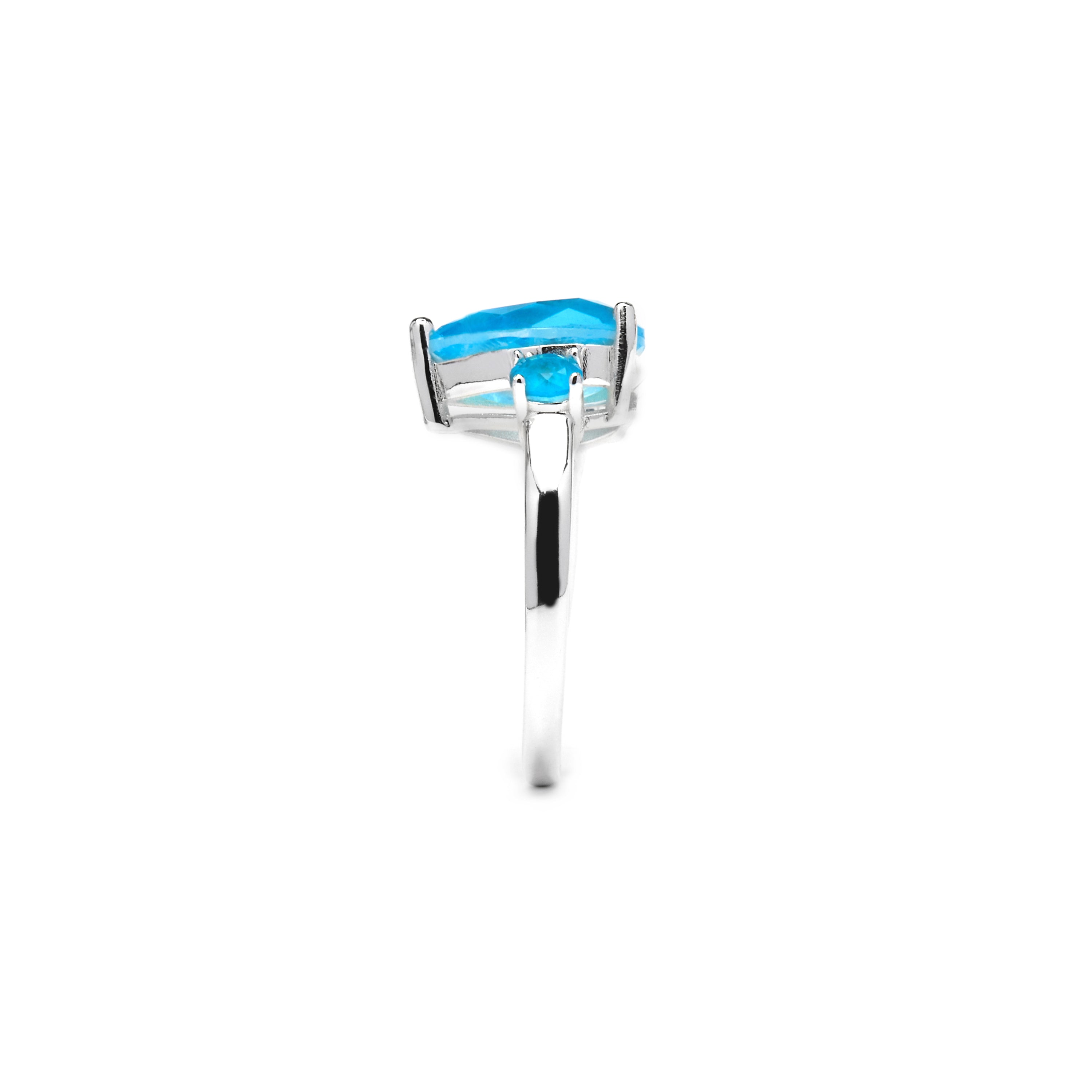 925 Sterling Silver Ring with Hydrothermal Aquamarine, Rhodium Finish - Larec