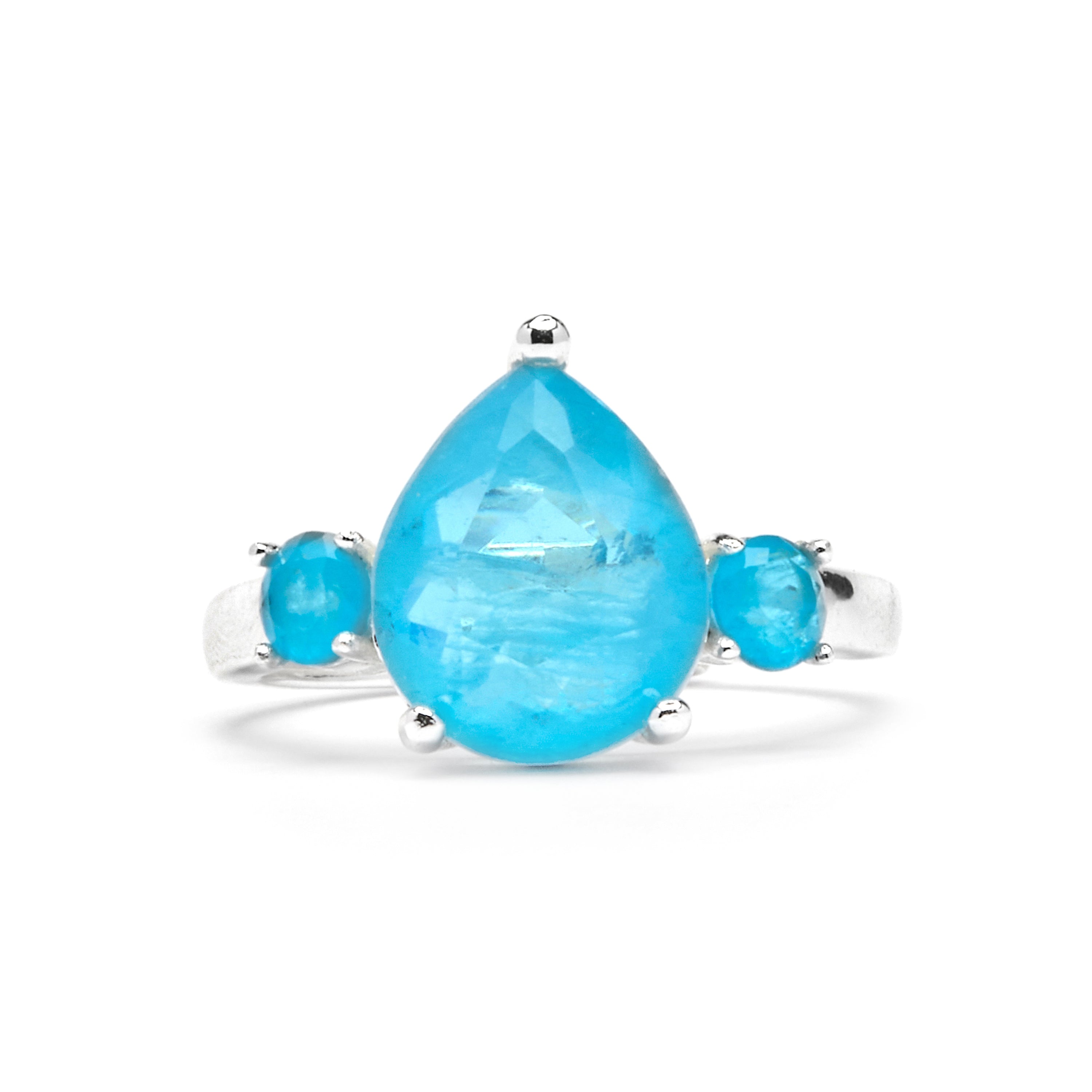 925 Sterling Silver Ring with Hydrothermal Aquamarine, Rhodium Finish - Larec