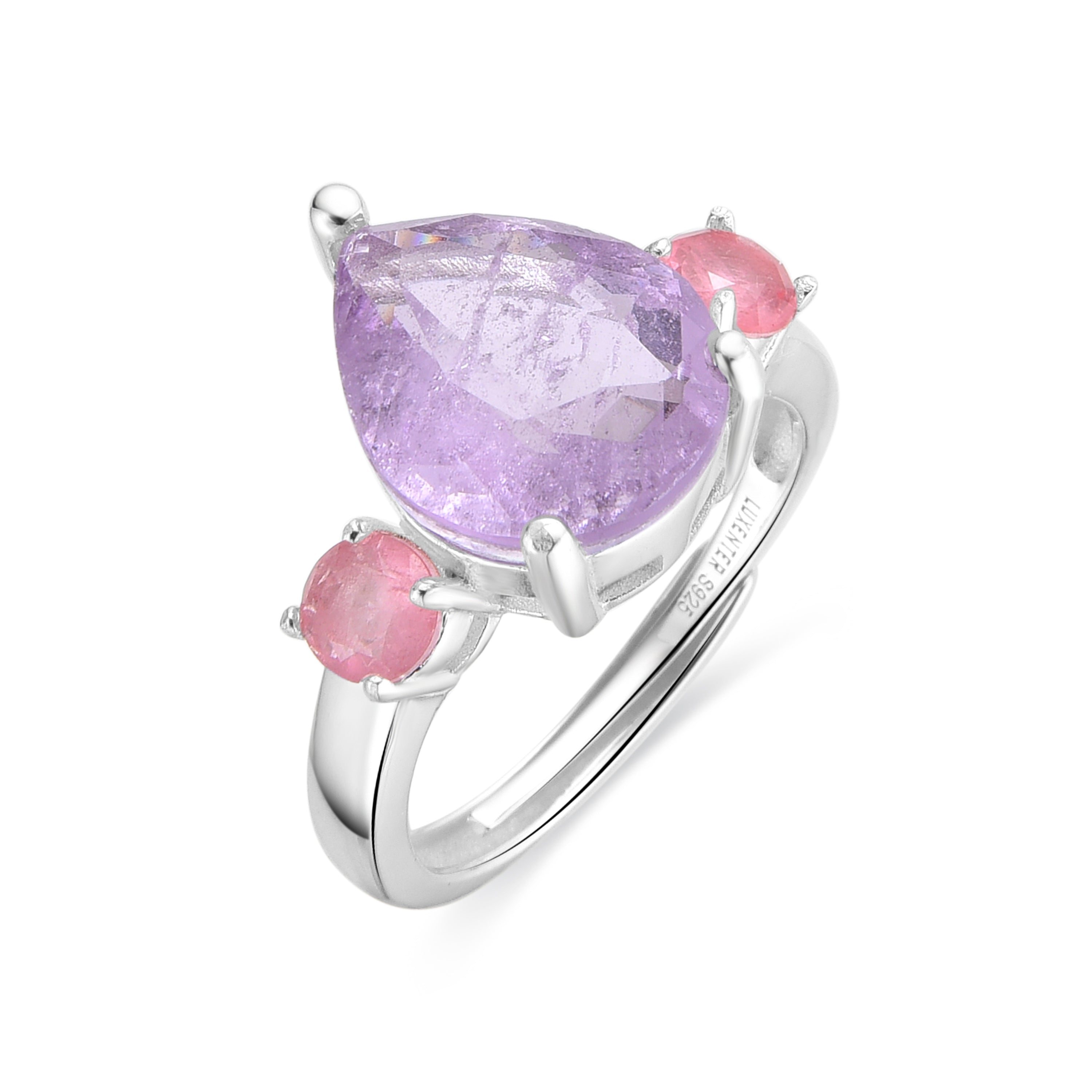 925er Sterlingsilberring mit hydrothermalem Amethystquarz, rhodiniert - Larec