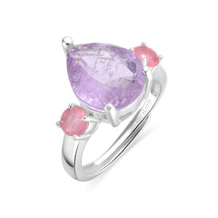 925 Sterling Silver Ring with Hydrothermal Amethyst Quartz Rhodium Finish - Larec