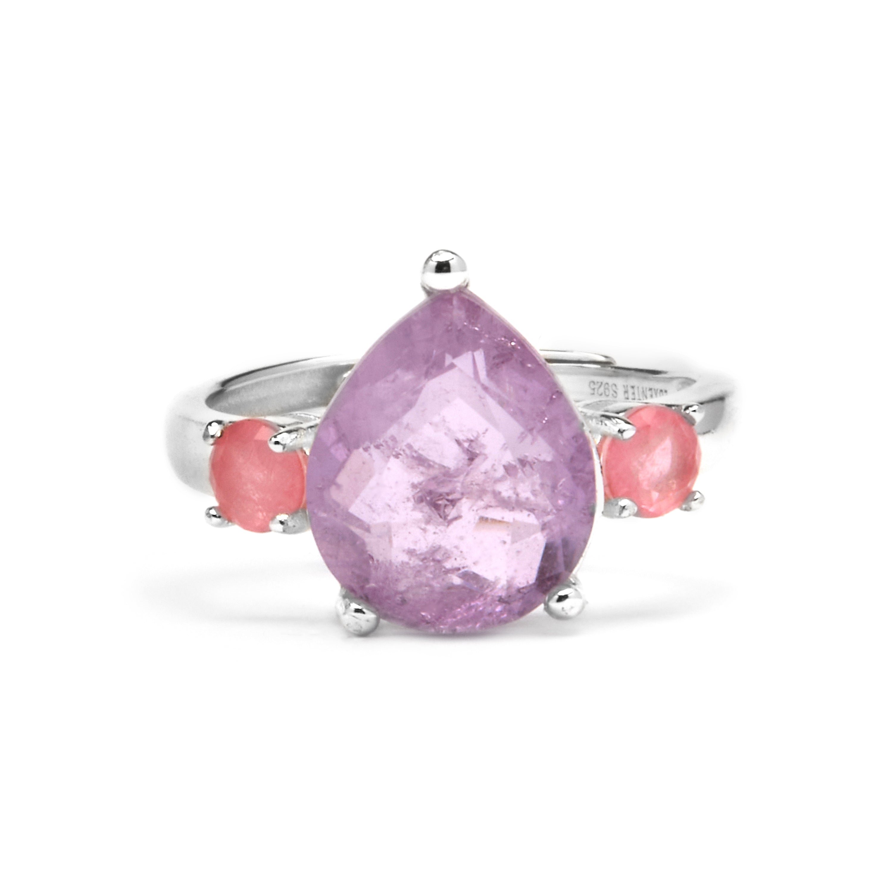 Anillo de Plata de Ley 925 y Cuarzo Hidrotermal Amatista acabado rodio - Larec