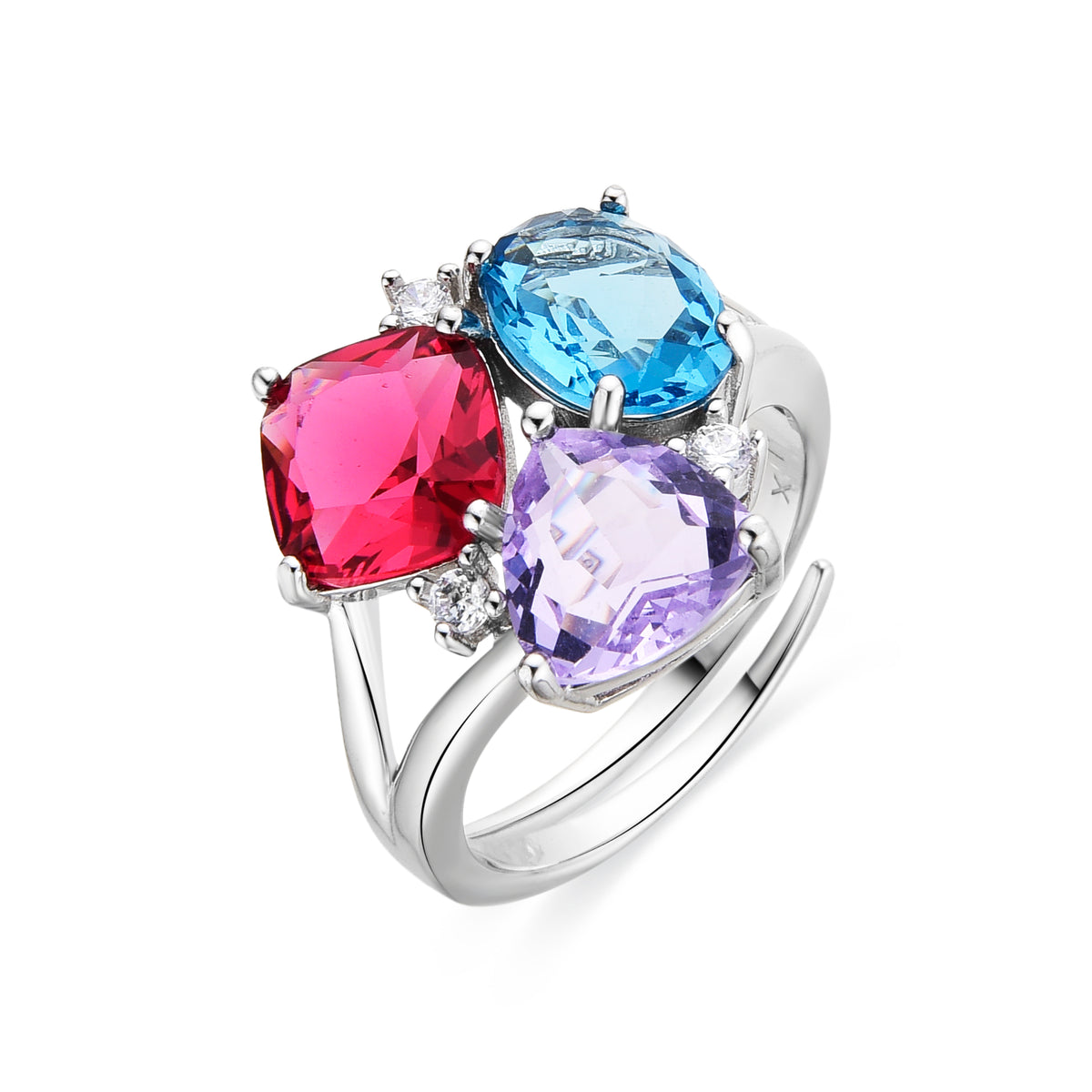 Anel de Prata de Lei 925 e Quartzo Hidrotermal Multicolor com acabamento em ródio - Damam