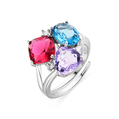 Anillo de Plata de Ley 925 y Cuarzo Hidrotermal Multicolor acabado rodio - Damam