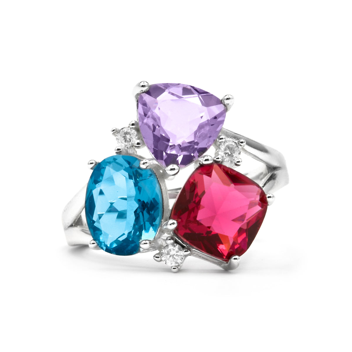 Bague en argent sterling 925 et quartz hydrothermal multicolore finition rhodium - Damam