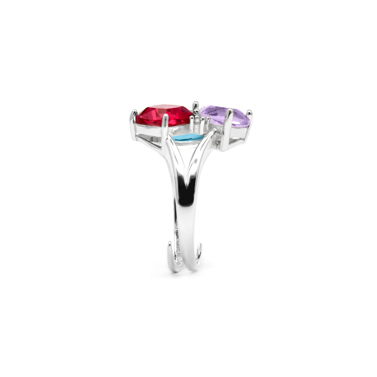Bague en argent sterling 925 et quartz hydrothermal multicolore finition rhodium - Damam