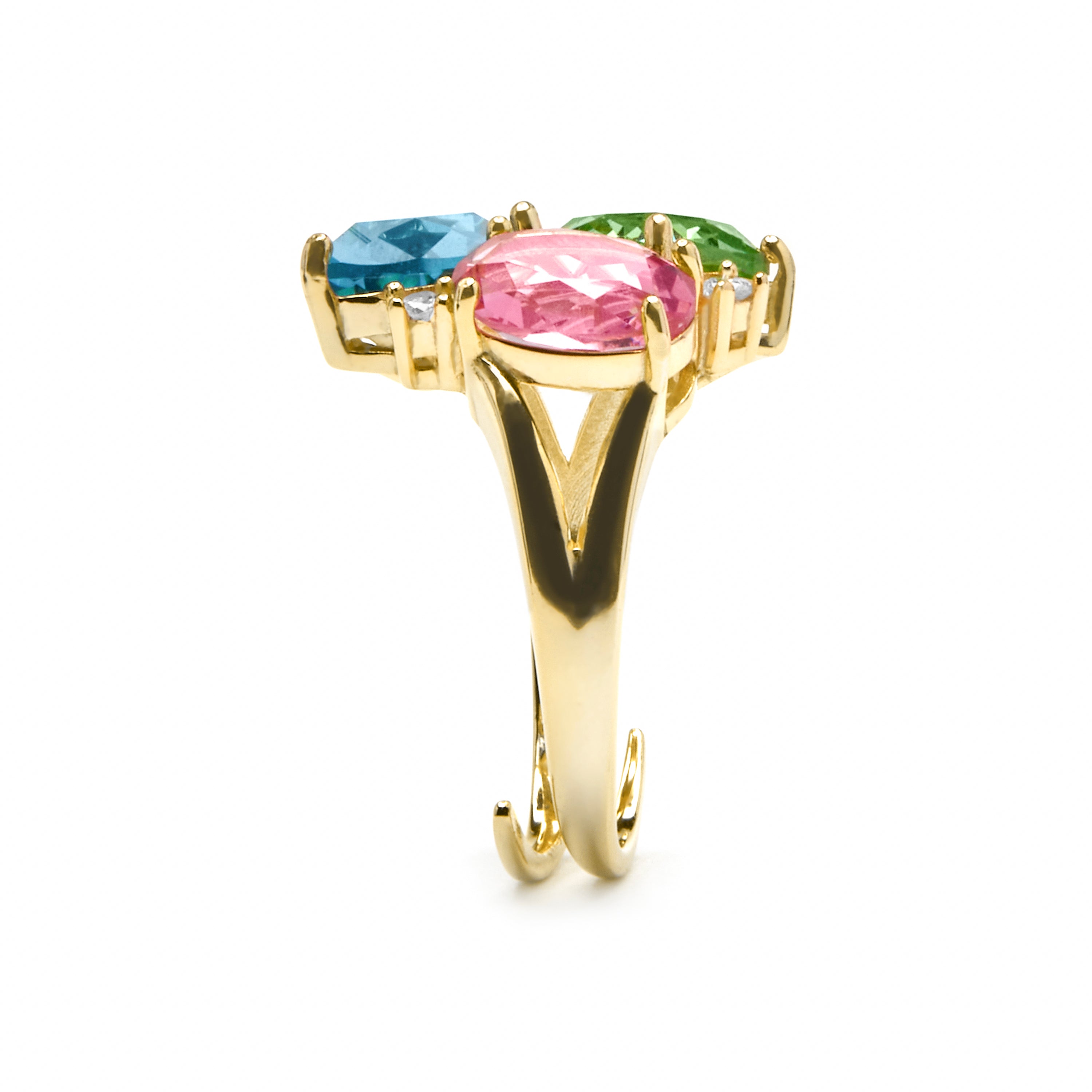 Bague en argent sterling 925 et quartz hydrothermal multicolore finition or jaune 18k - Damam