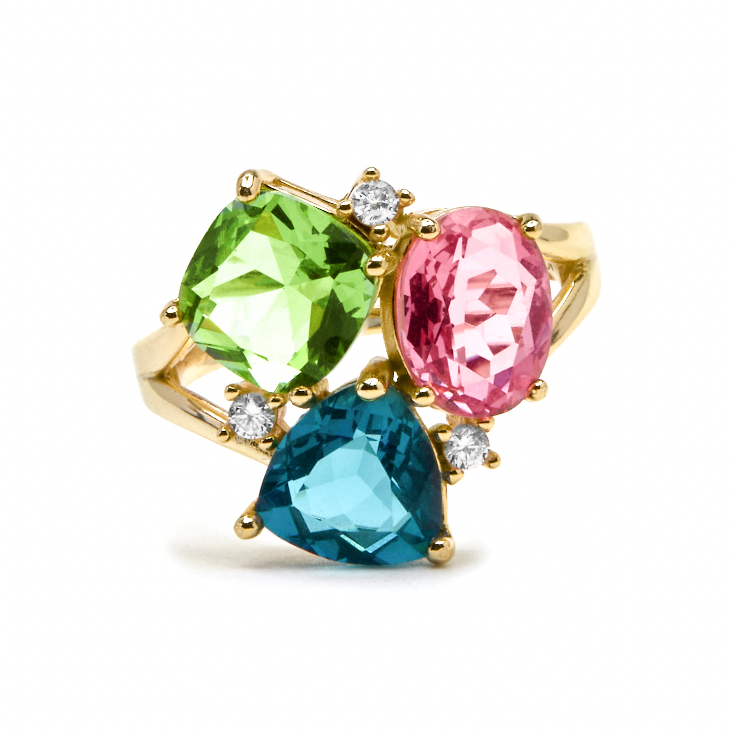 Bague en argent sterling 925 et quartz hydrothermal multicolore finition or jaune 18k - Damam