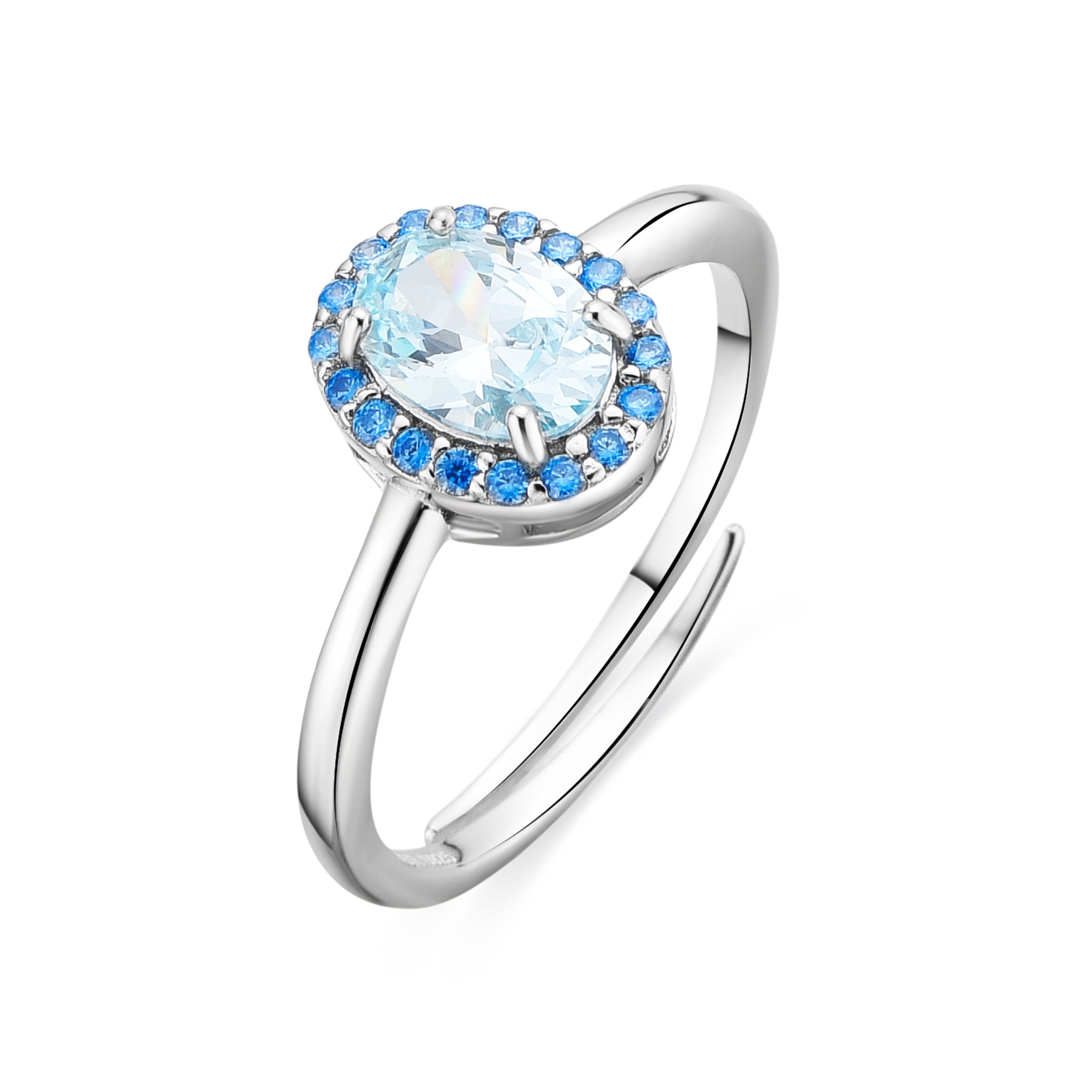 Anel de Prata de Lei 925 e Zircónia Água-marinha acabamento ródio - Unxo