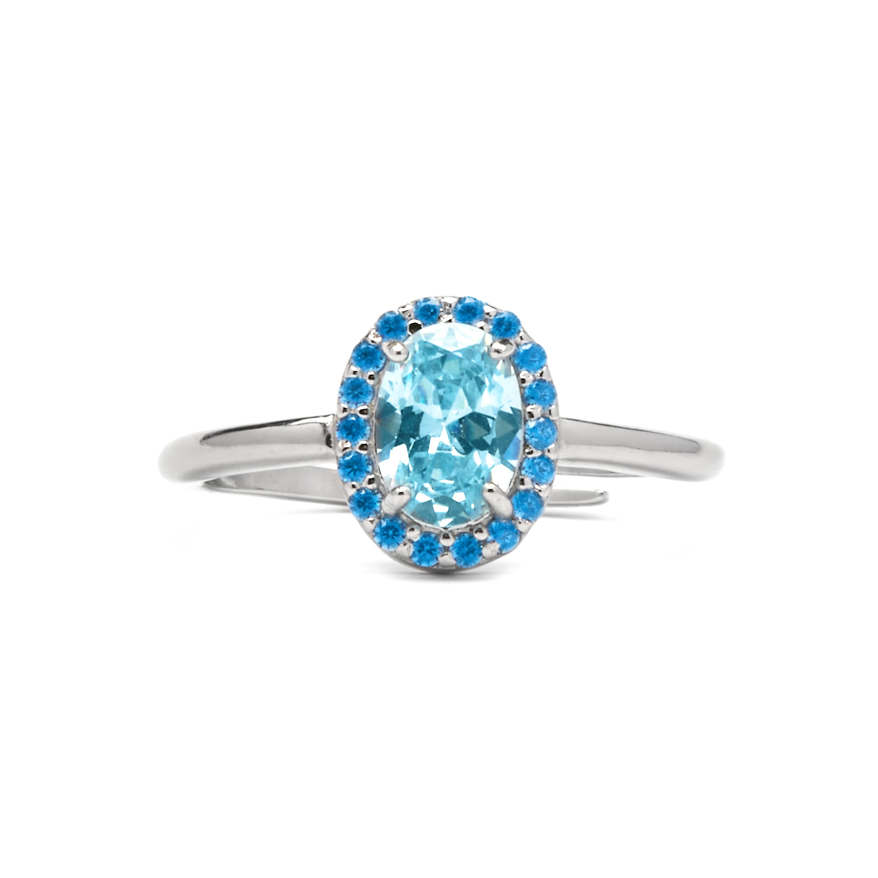 Anillo de Plata de Ley 925 y Circonita Aguamarina acabado rodio - Unxo