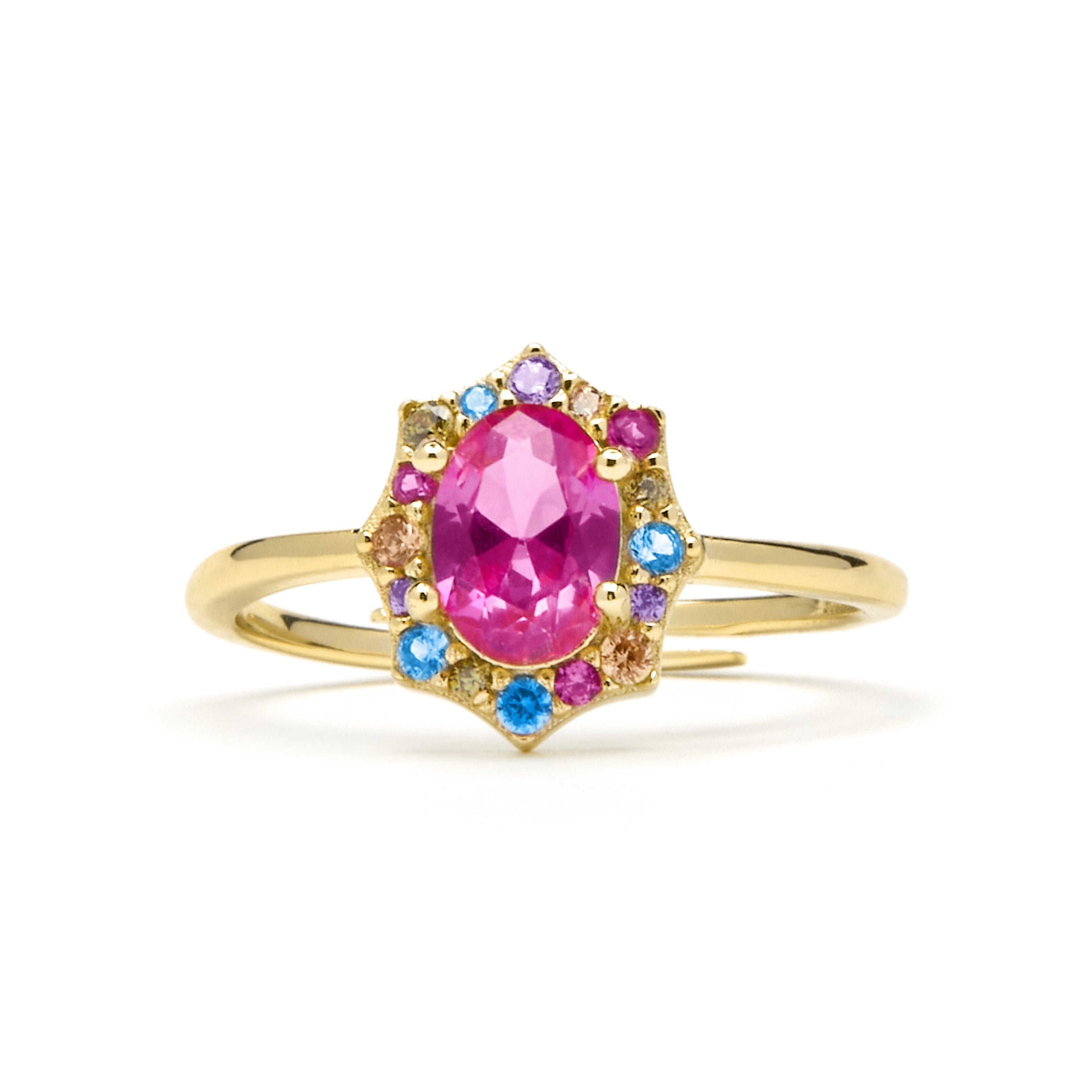 Anillo de Plata de Ley 925 y Circonita Rubí acabado oro amarillo de 18k - Mezay
