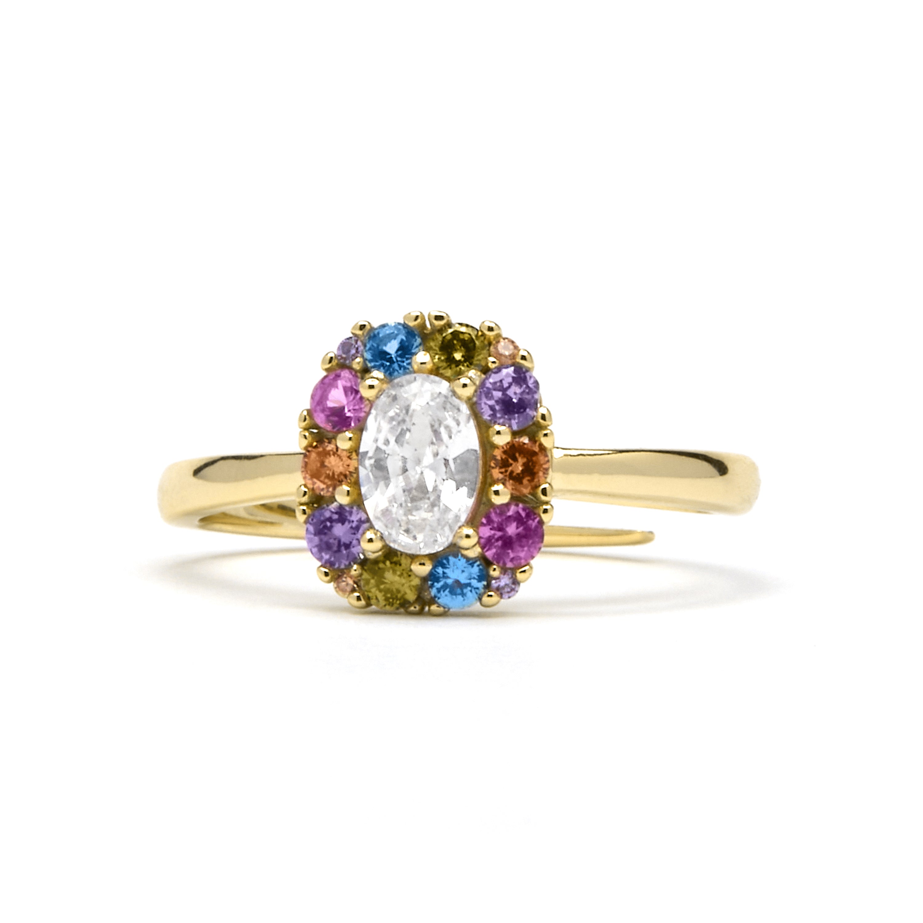 Anillo de Plata de Ley 925 y Circonita Multicolor acabado oro amarillo de 18k - Mezay