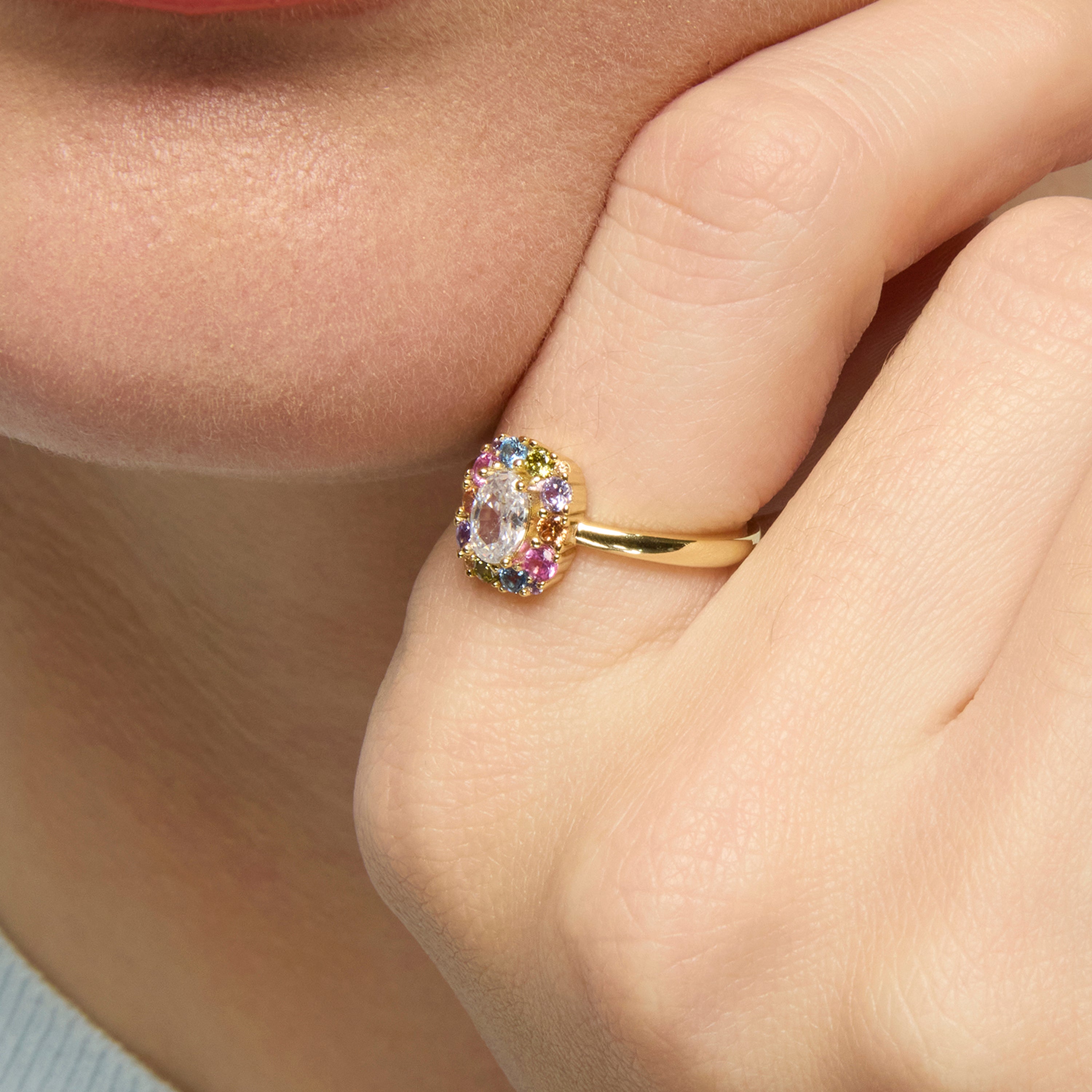 Anillo de Plata de Ley 925 y Circonita Multicolor acabado oro amarillo de 18k - Mezay
