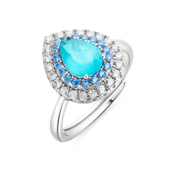 925 Sterling Silver Ring with Hydrothermal Aquamarine, Rhodium Finish - Abde