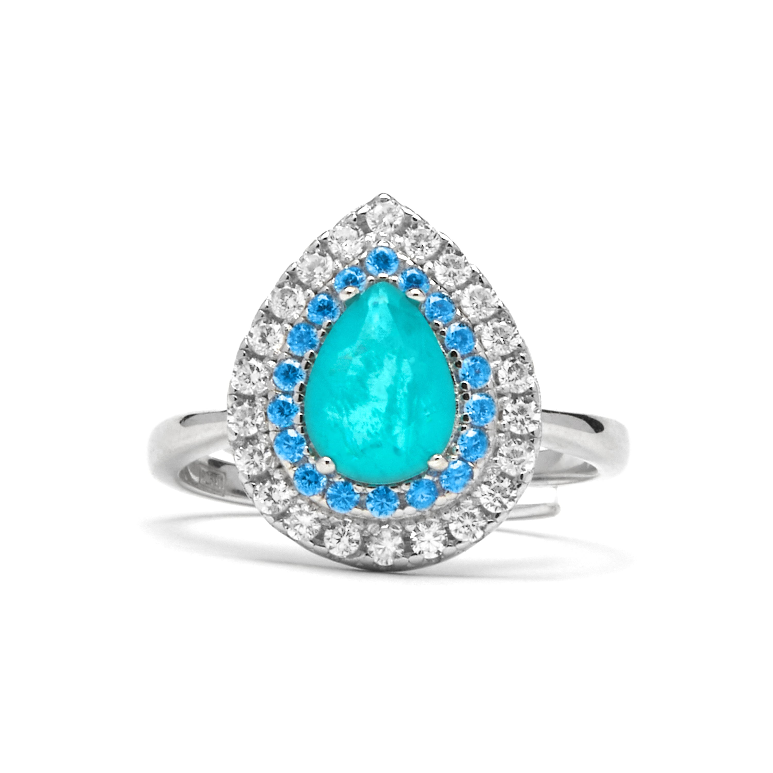 Anillo de Plata de Ley 925 y Cuarzo Hidrotermal Aguamarina acabado rodio - Abde