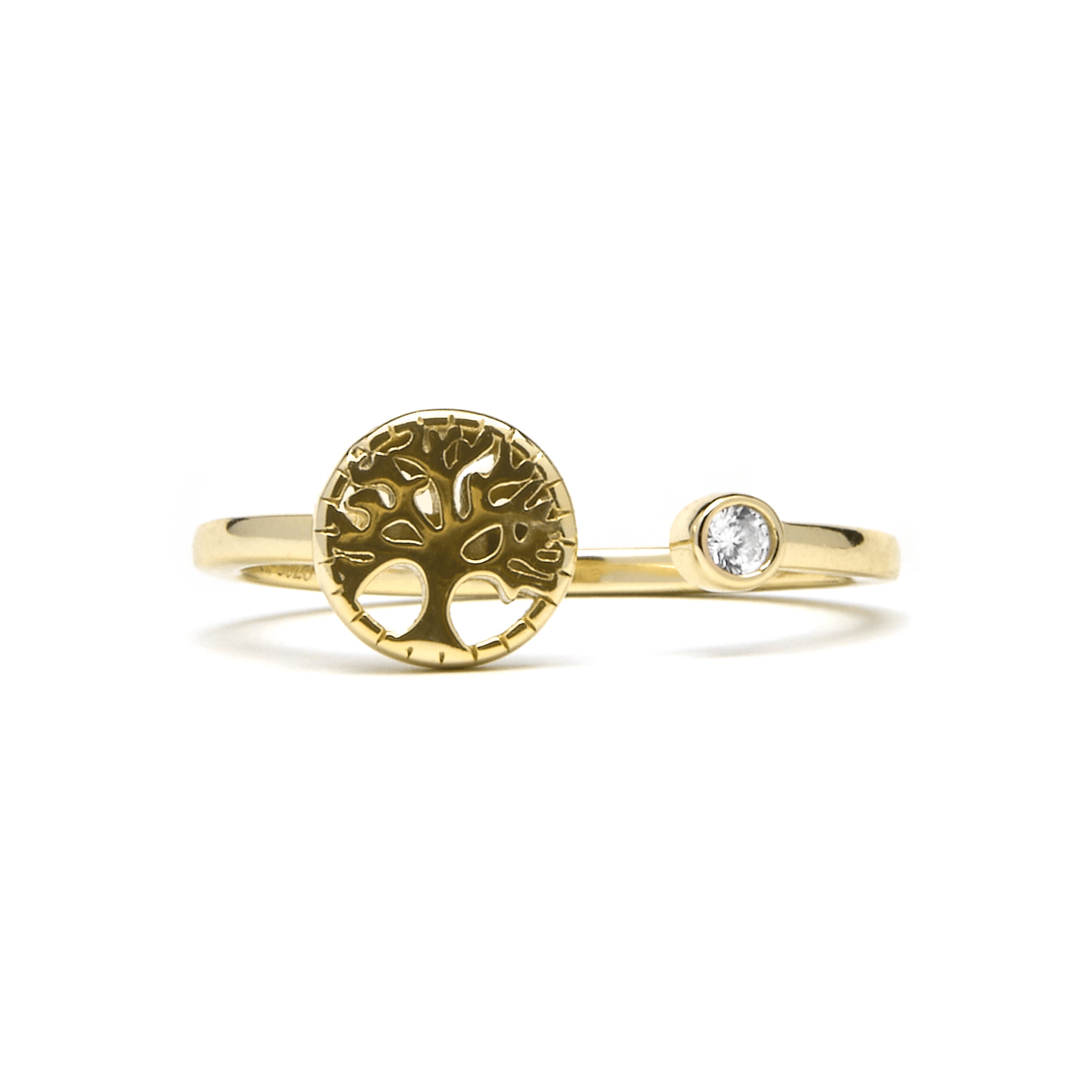 Anello in Argento Sterling 925 e Zirconia Brillante finitura in oro giallo 18k - Albero della Vita