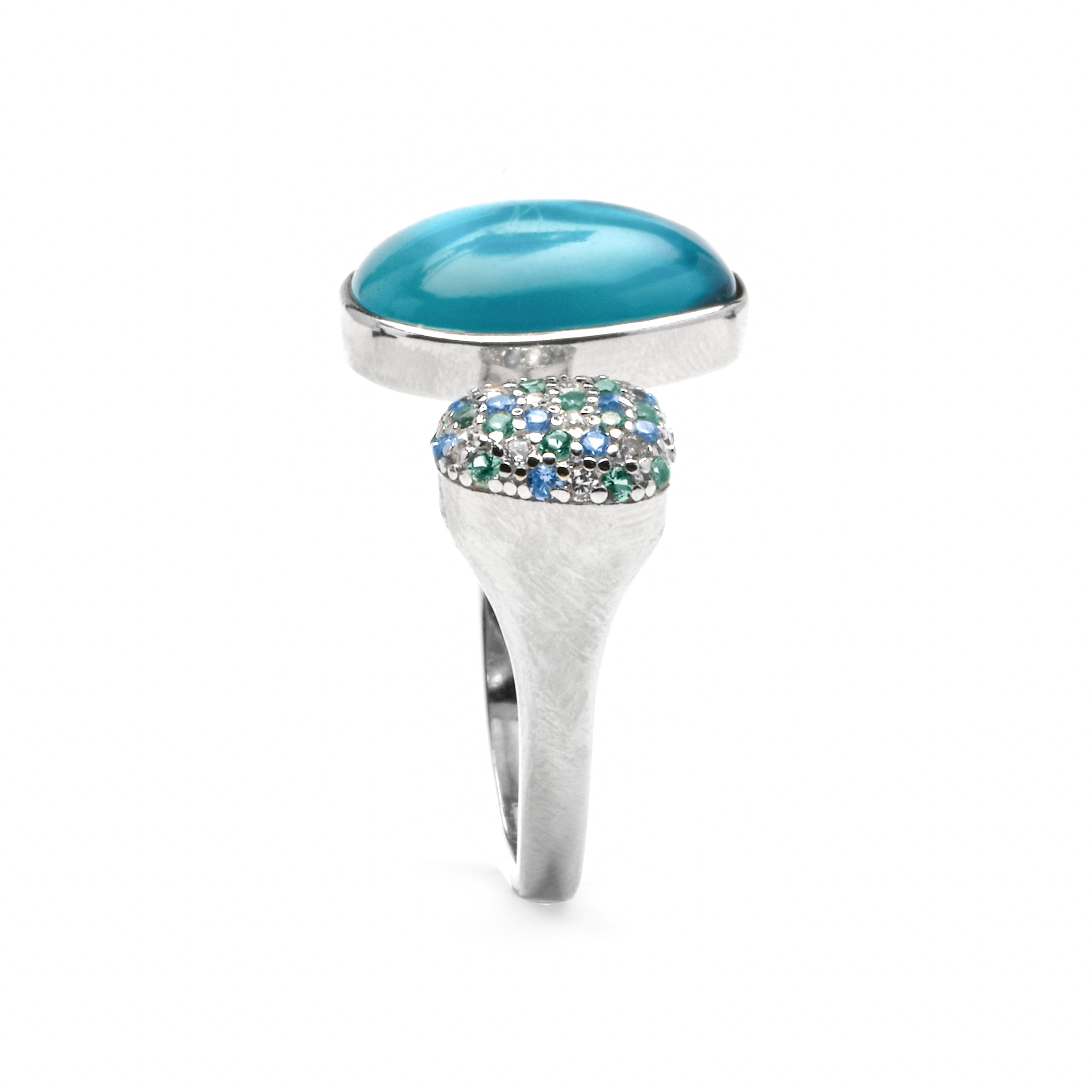 Bague en argent sterling 925 et double hématite / cristal bleu finition rhodium - Furesh
