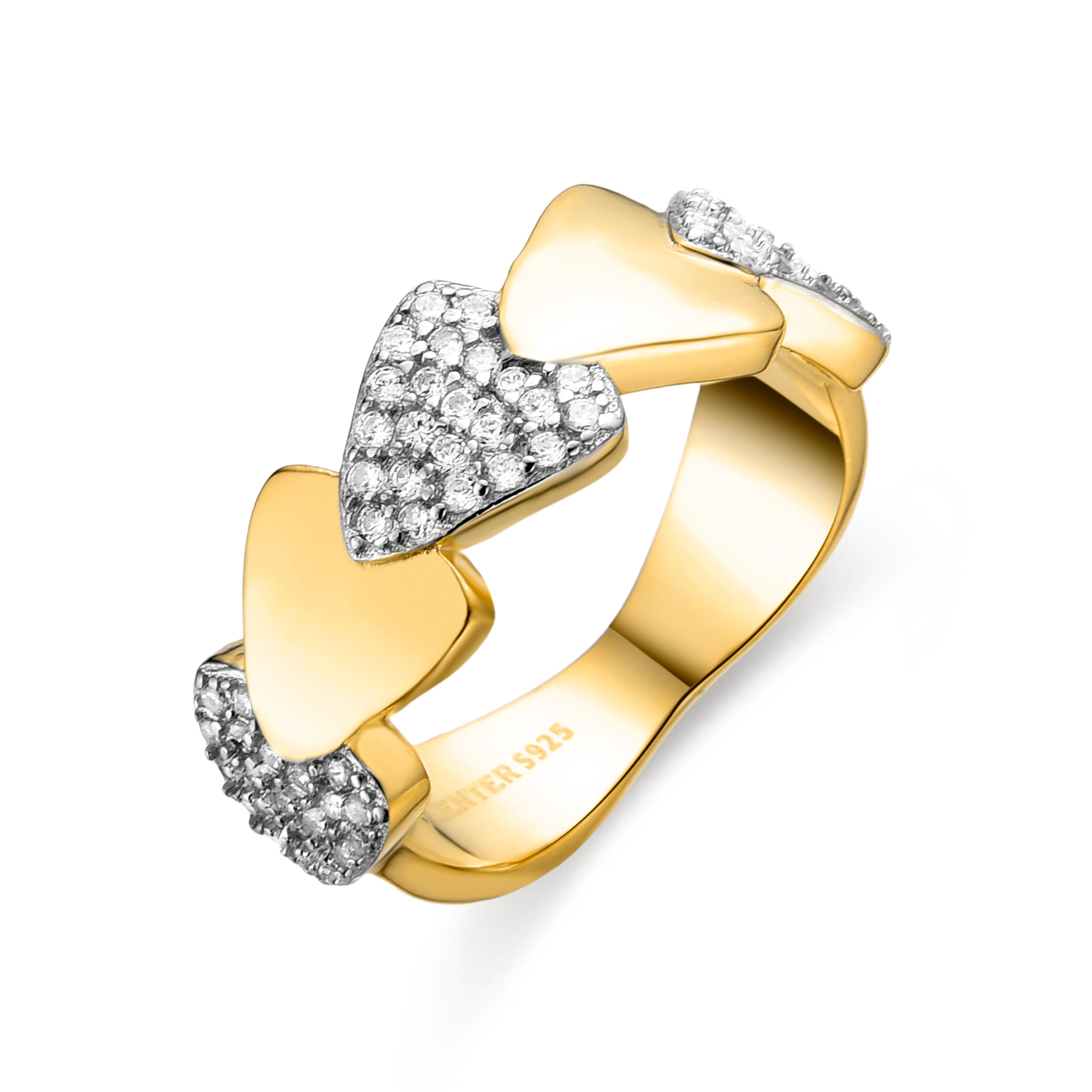 Anillo de Plata de Ley 925 con Circonita Brillante acabado en oro amarillo de 18K - Dyom