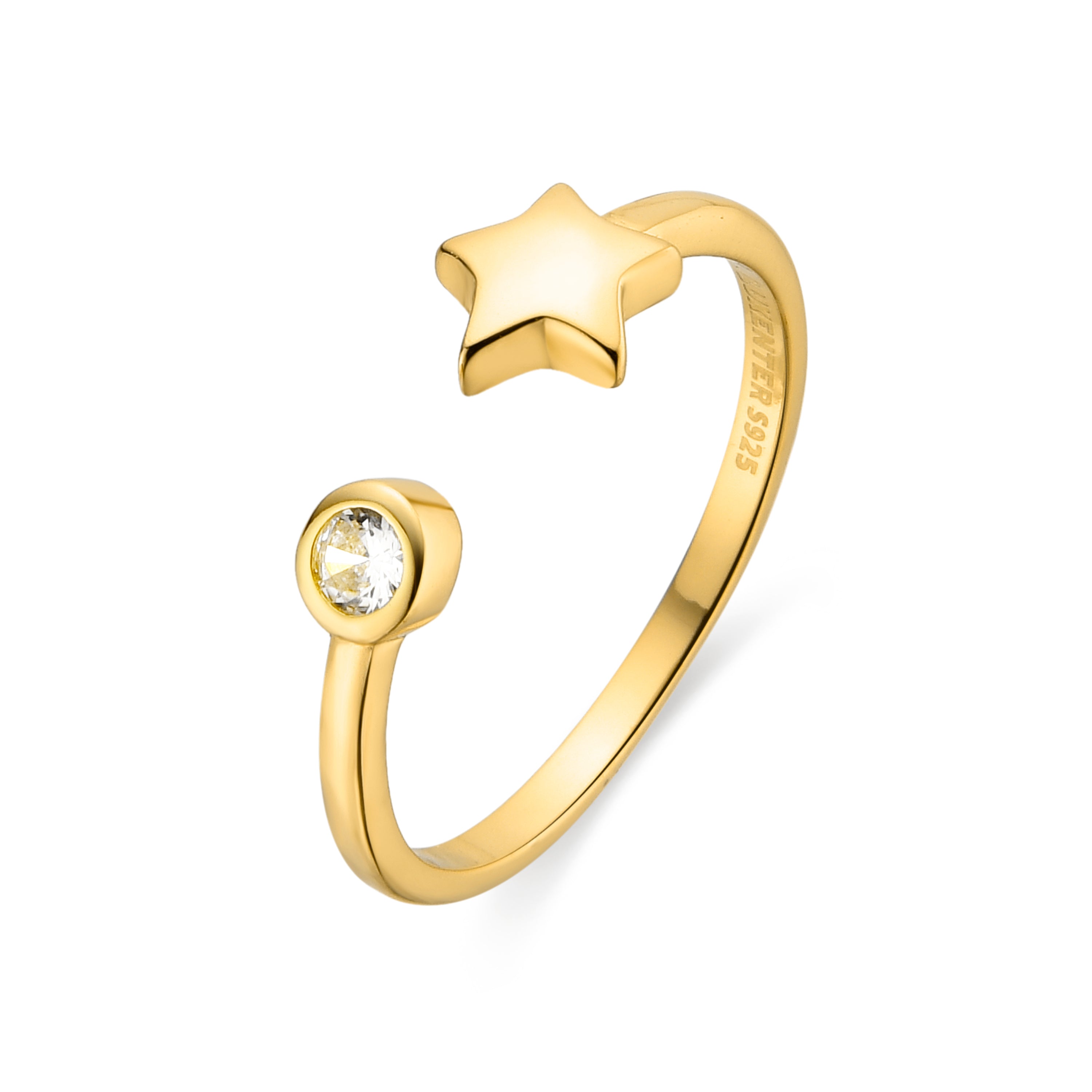 925er Sterlingsilberring mit glänzenden Zirkonia, vergoldet mit 18K Gelbgold - Fazih